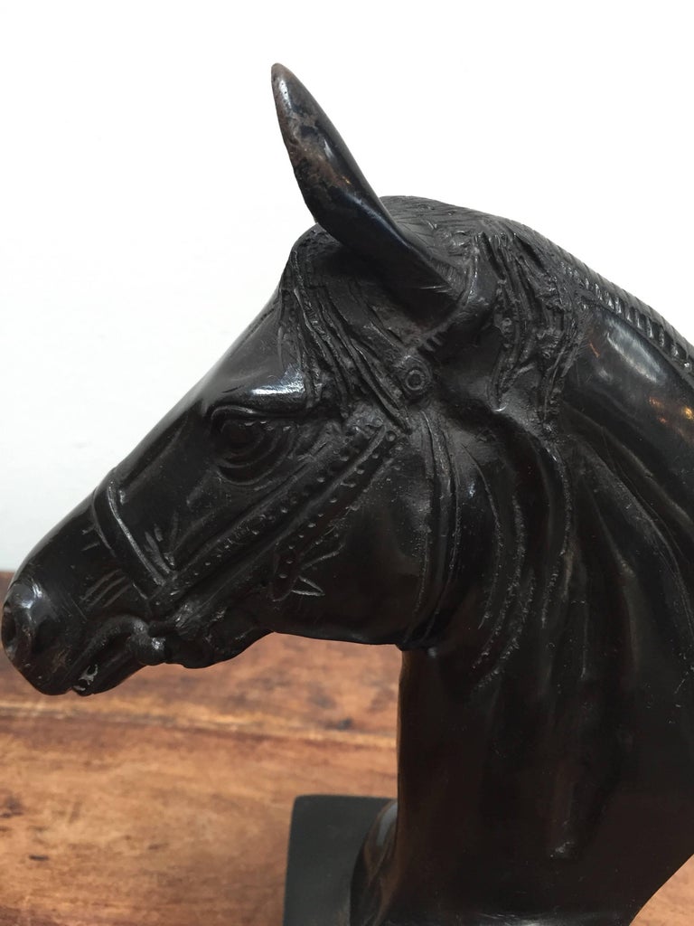 Cast Bronze Sculpture of Black Horse Head on Stand at 1stDibs