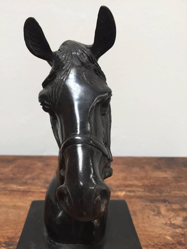 Cast Bronze Sculpture of Black Horse Head on Stand at 1stDibs