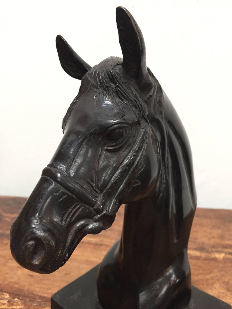 Cast Bronze Sculpture of Black Horse Head on Stand at 1stDibs