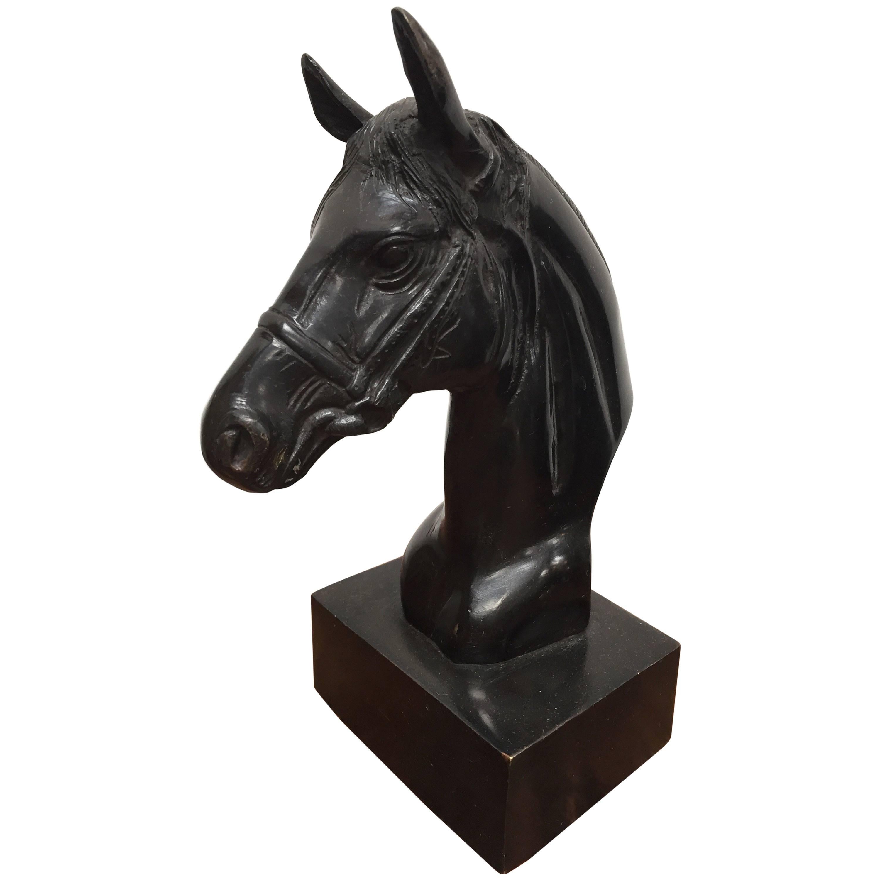 Cast Bronze Sculpture of Black Horse Head on Stand at 1stDibs