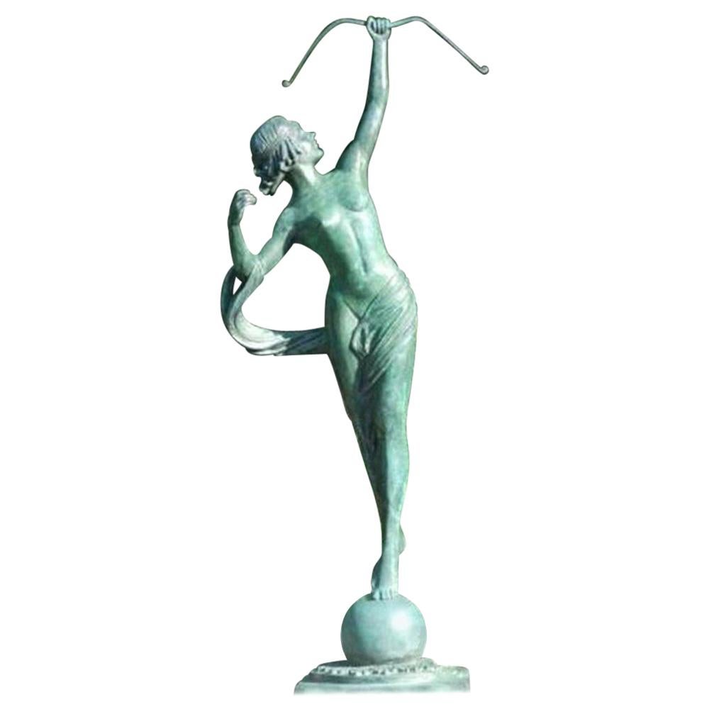 Cast Bronze Sculpture of Diana, Roman Goddess of the Hunt in Verde Bronze Patina