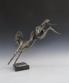Cast Bronze Sculpture of Stylized Rearing Horse on Onyx Base