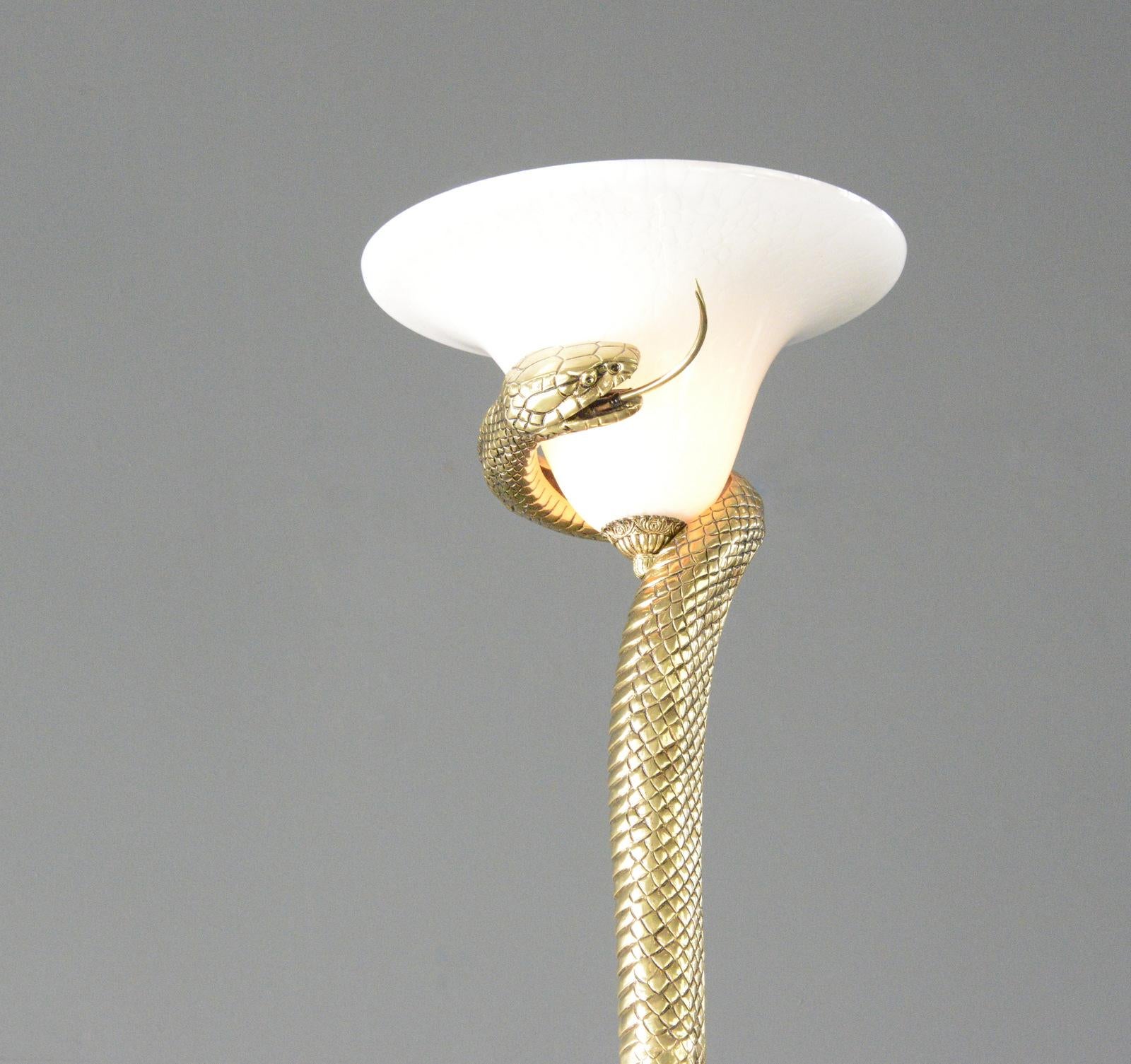 Art Déco Lampada da terra a forma di serpente in bronzo fuso di Edgar Brandt in vendita