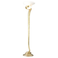 Lampada da terra a forma di serpente in bronzo fuso di Edgar Brandt