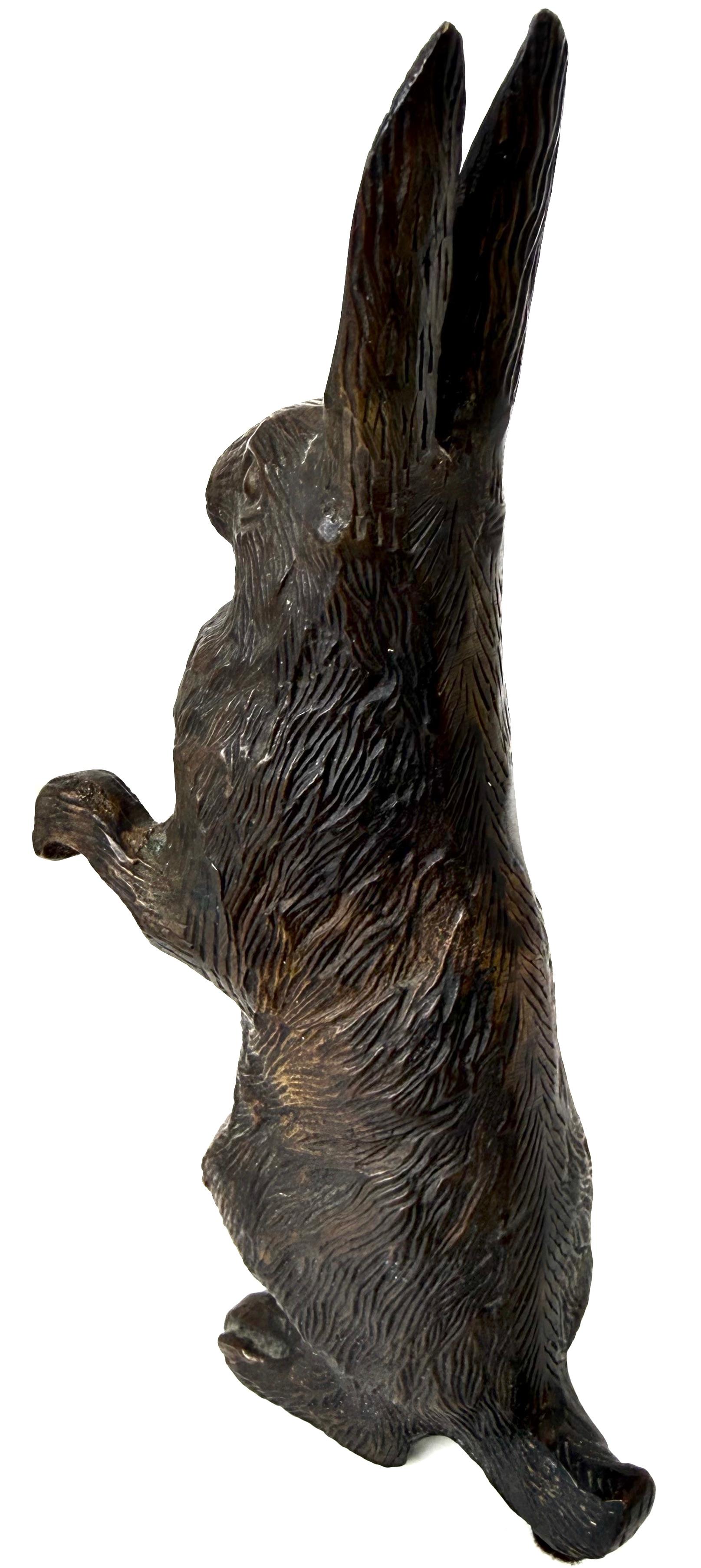 Mid-Century Modern Cast Bronze Upright Rabbit Circa 1950's + Cast Iron Rabbit Motif Plaque On Stand For Sale