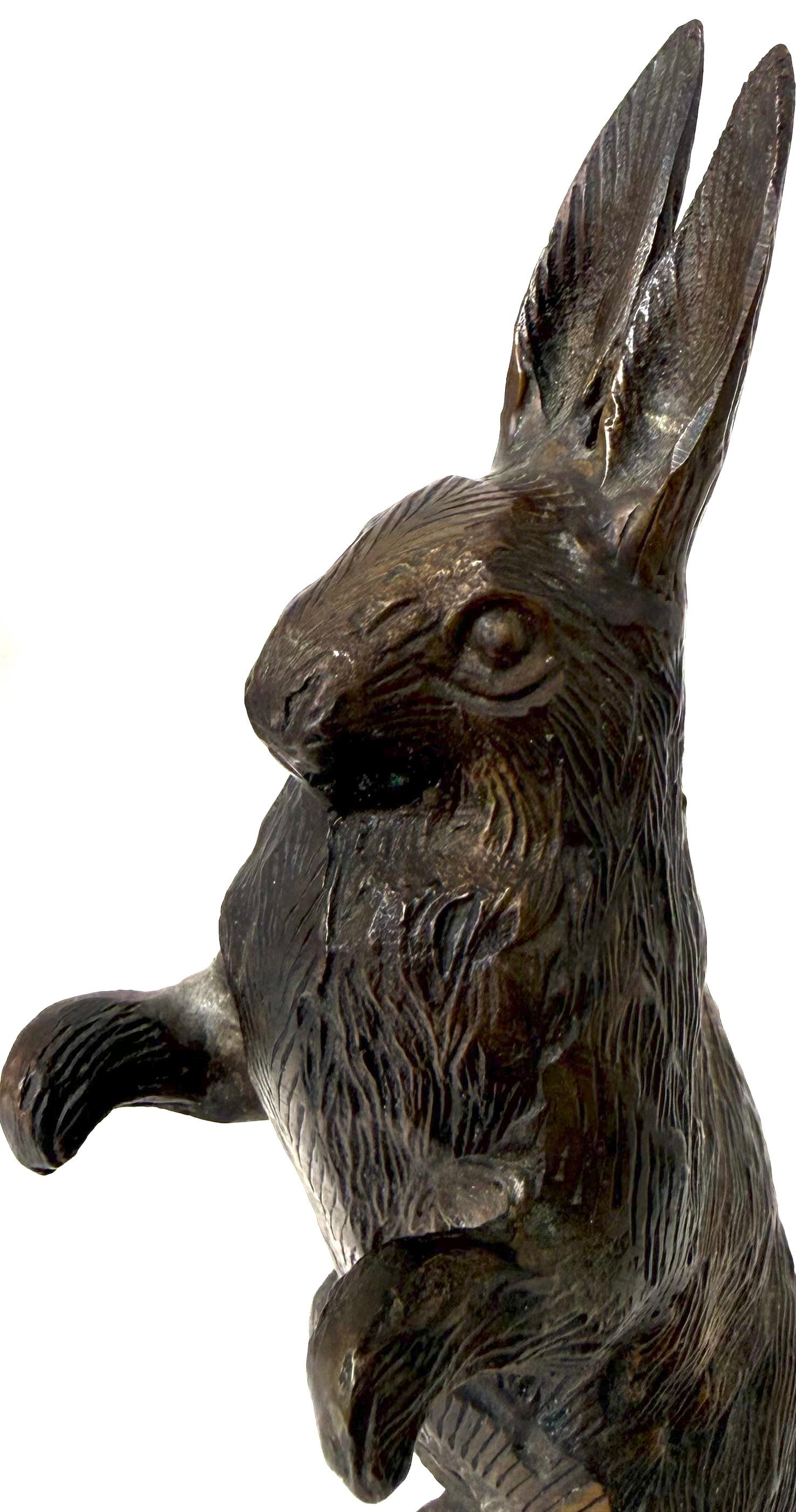 Cast Bronze Upright Rabbit Circa 1950's + Cast Iron Rabbit Motif Plaque On Stand In Good Condition For Sale In Incline Village, NV