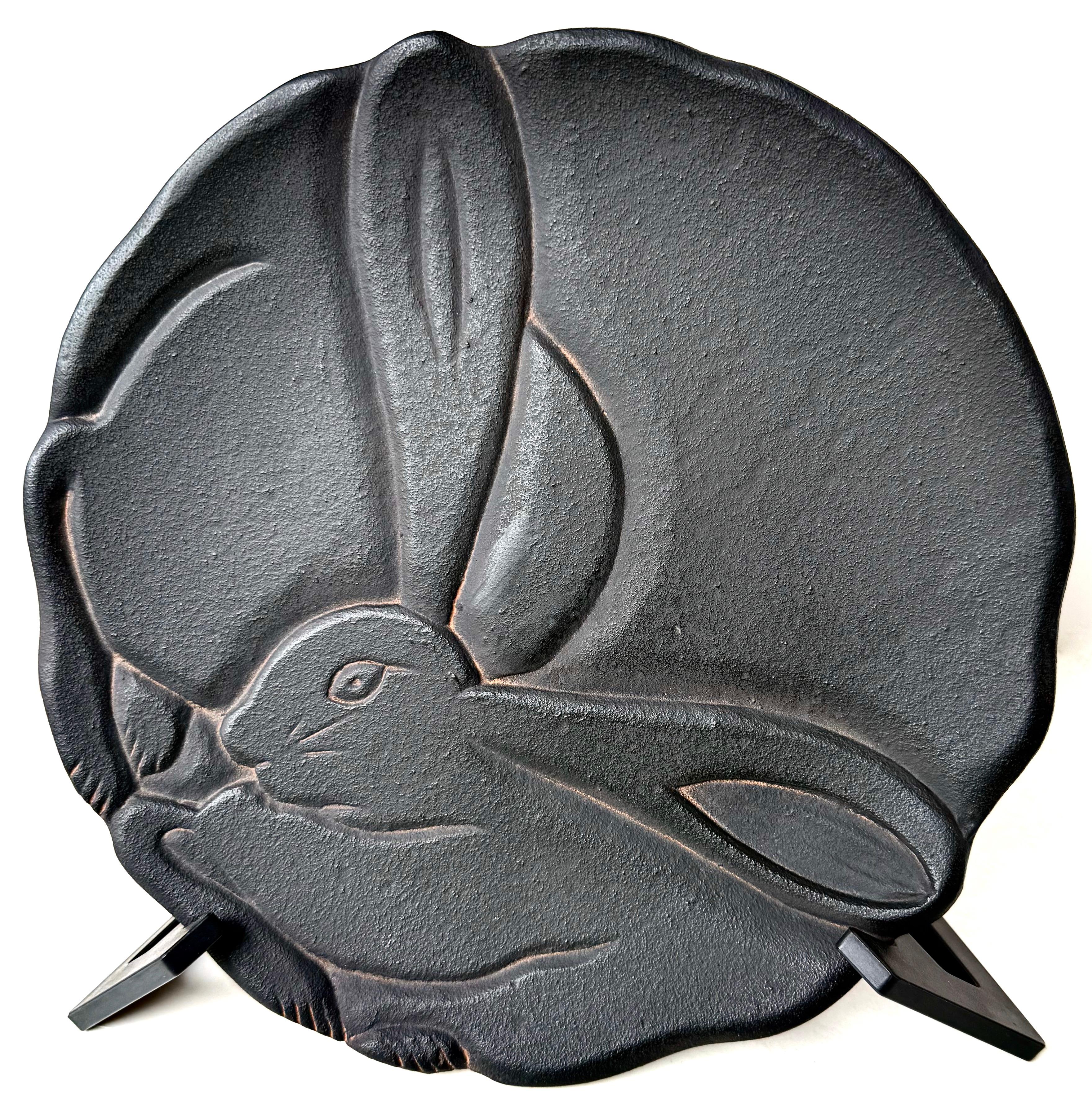 Cast Bronze Upright Rabbit Circa 1950's + Cast Iron Rabbit Motif Plaque On Stand For Sale 1