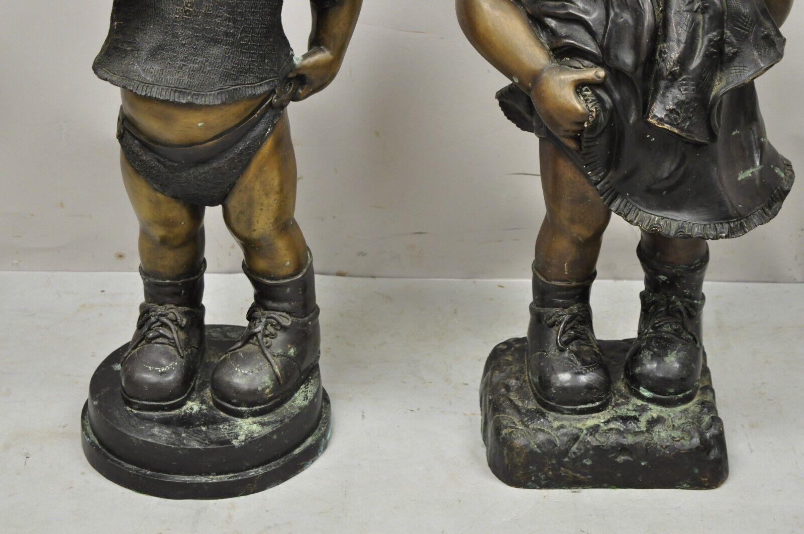 Cast Bronze Victorian Style Little Boy and Girl Statue Figure, a Pair For Sale 1