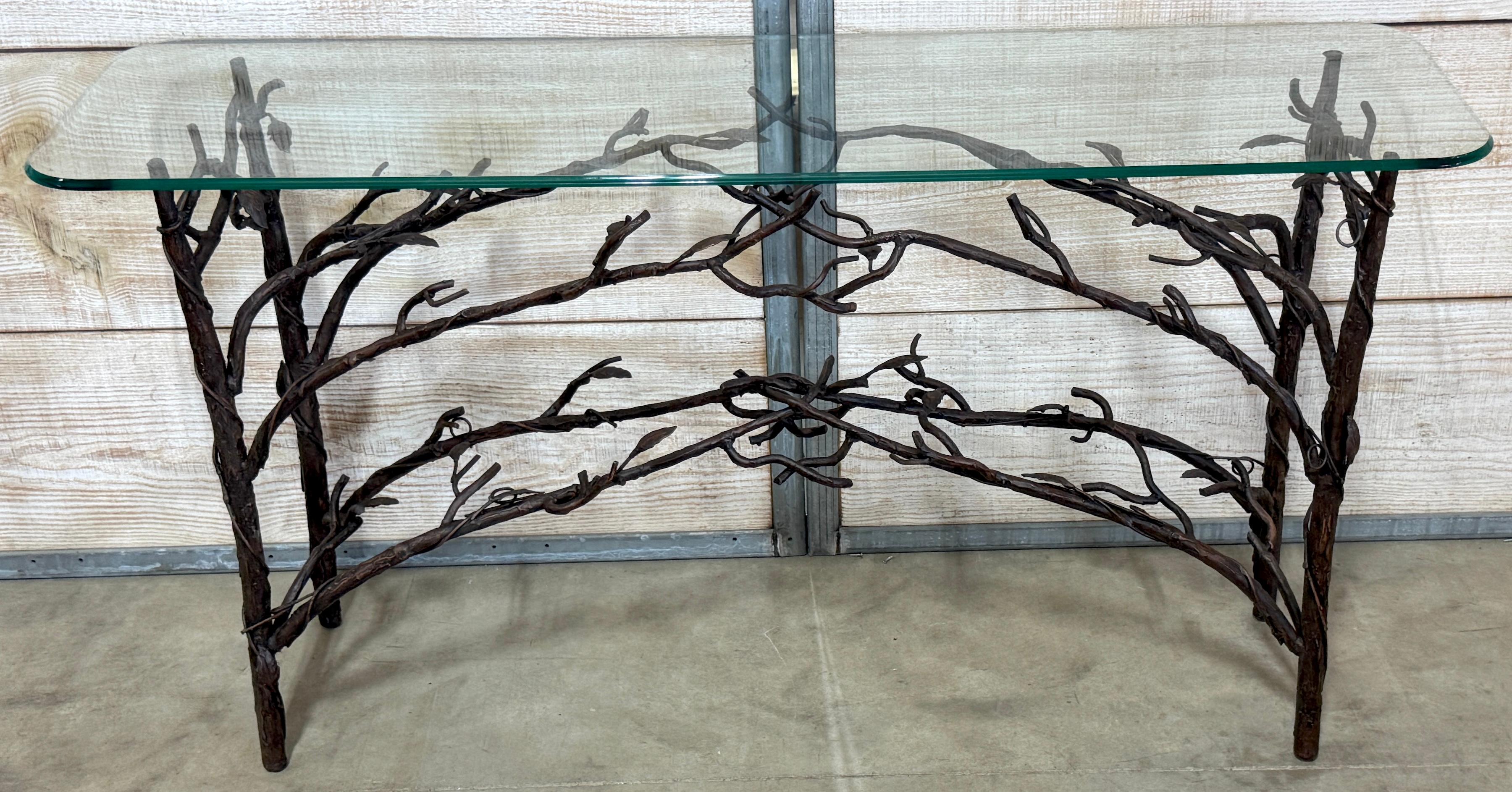 Organic Modern Cast Bronze Vine & Leaf Console Table , in the Style of Diego Giacometti For Sale