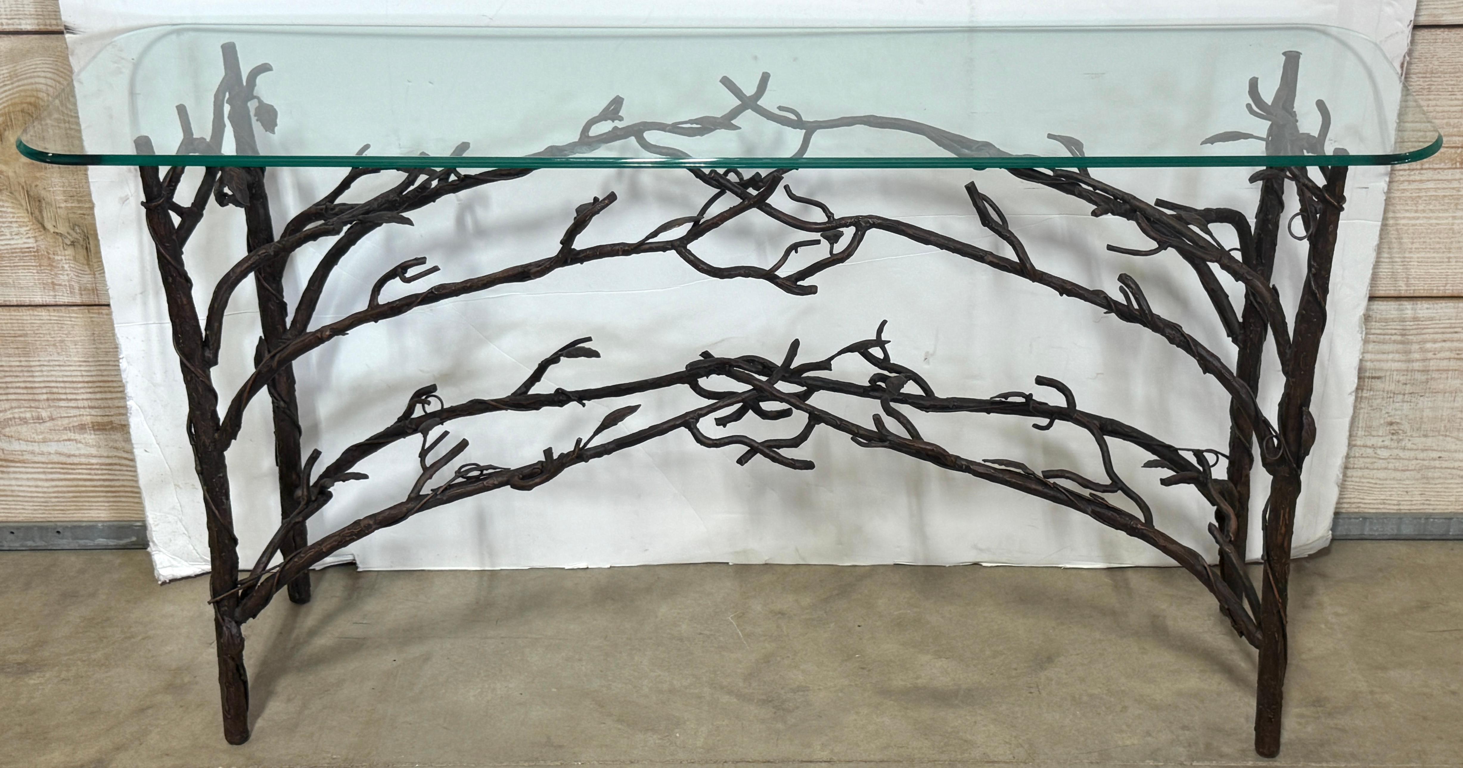 20th Century Cast Bronze Vine & Leaf Console Table , in the Style of Diego Giacometti For Sale