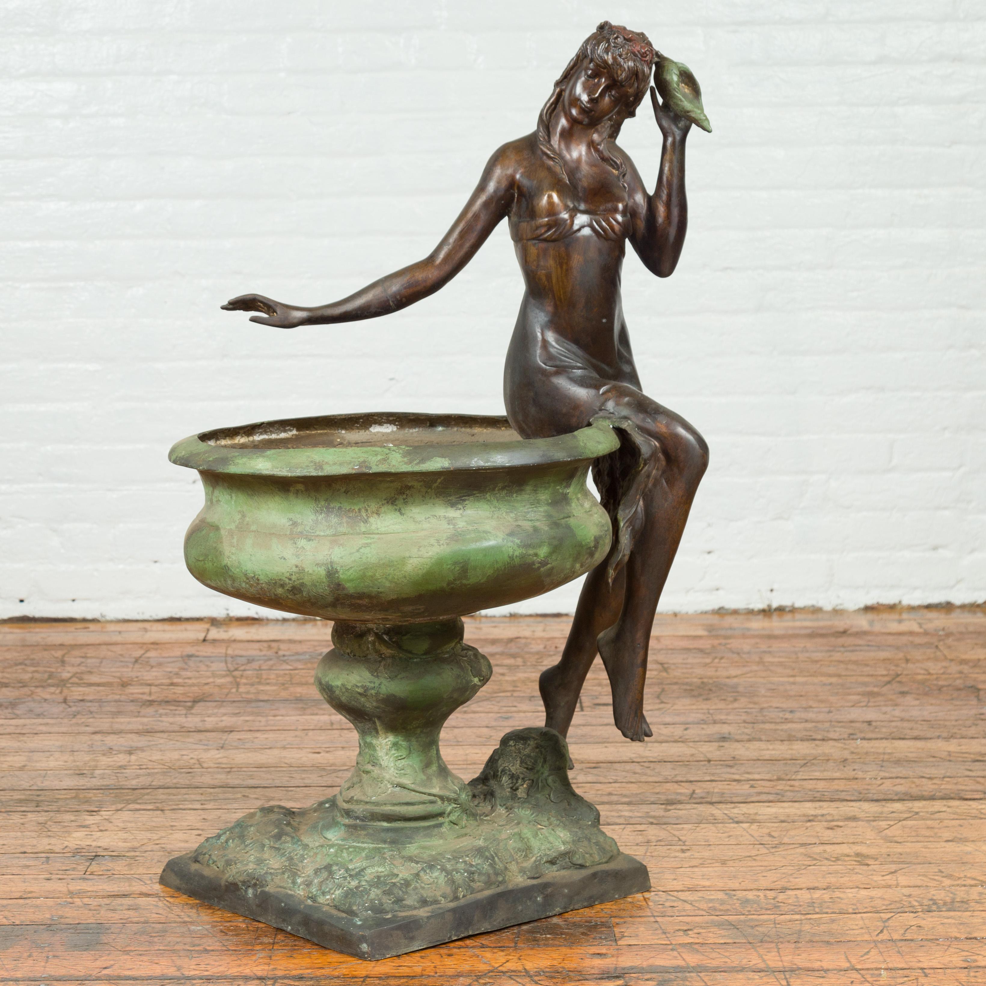 Cast Bronze Vintage Fountain with Large Urn and Maiden Listening to a Shell 6