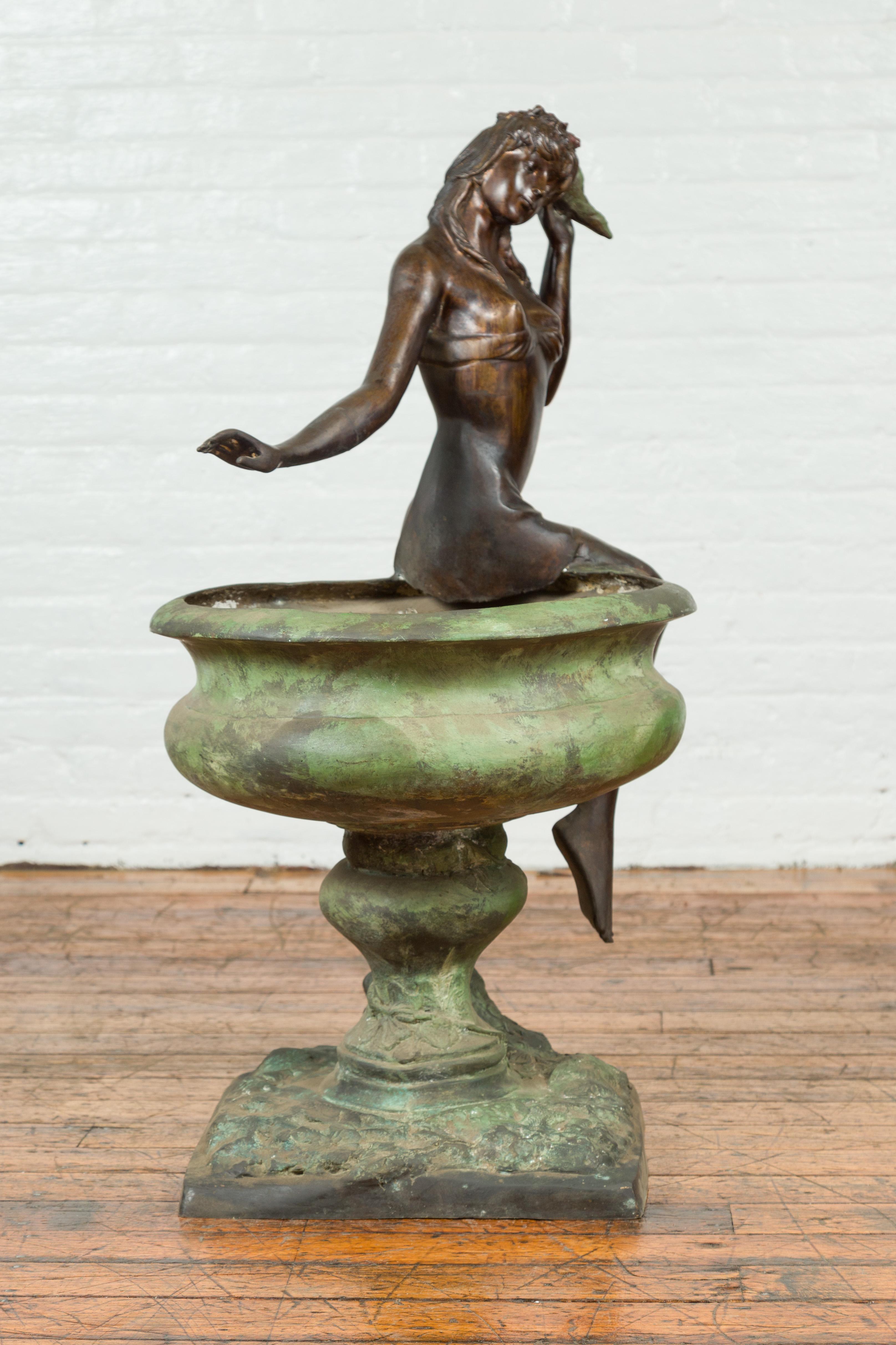 Cast Bronze Vintage Fountain with Large Urn and Maiden Listening to a Shell 7