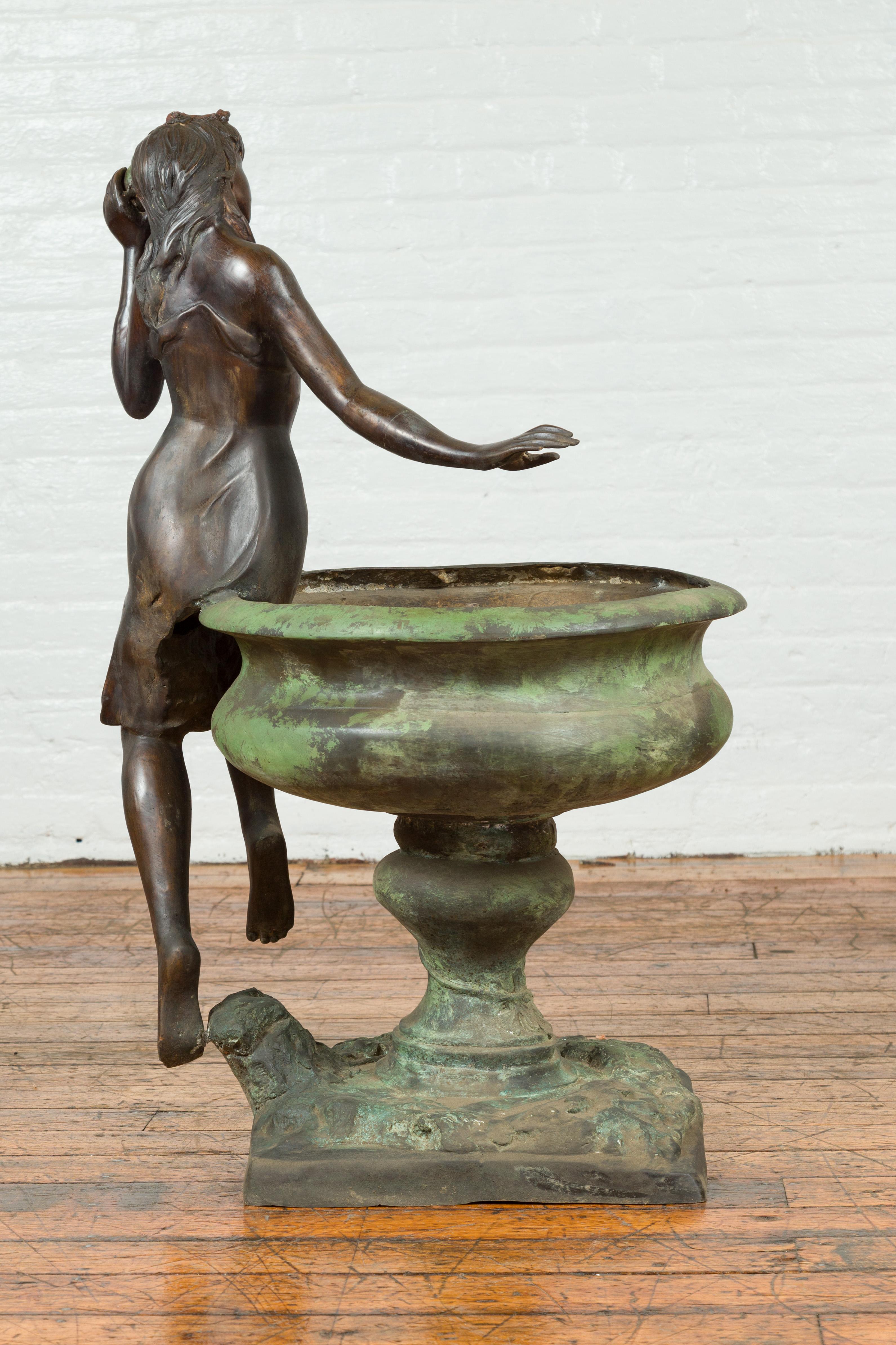 Cast Bronze Vintage Fountain with Large Urn and Maiden Listening to a Shell 8