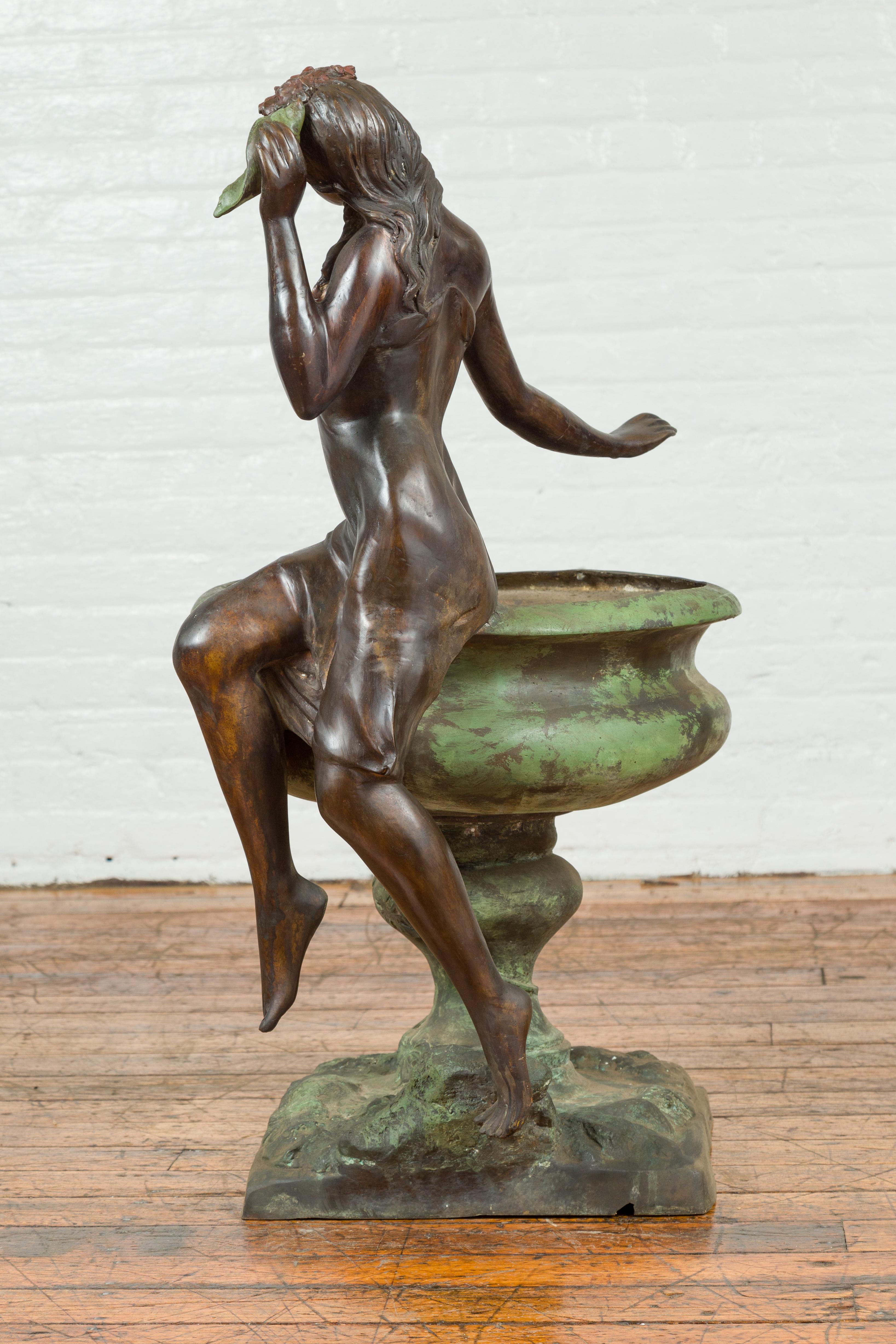Cast Bronze Vintage Fountain with Large Urn and Maiden Listening to a Shell 9