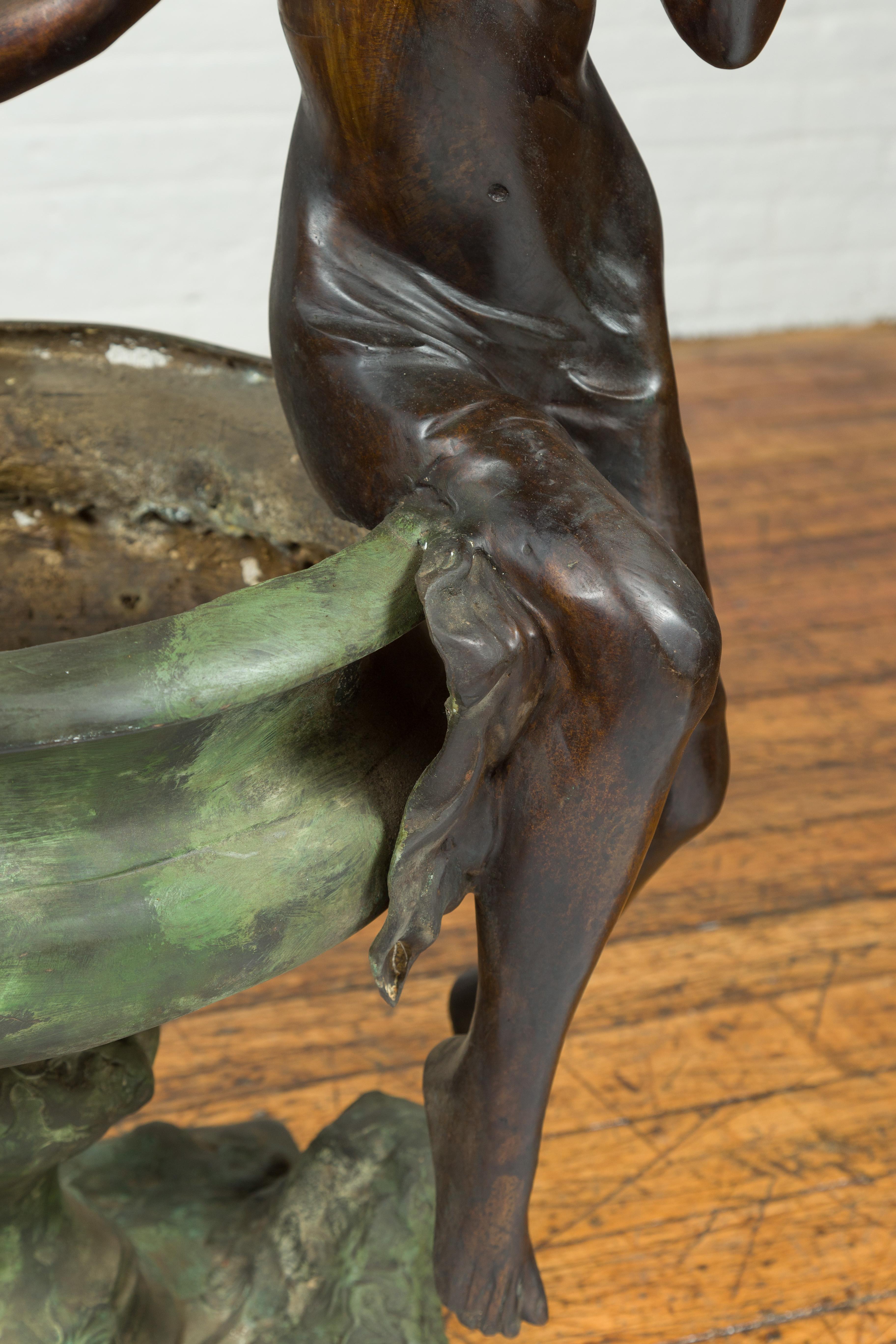 Cast Bronze Vintage Fountain with Large Urn and Maiden Listening to a Shell 2