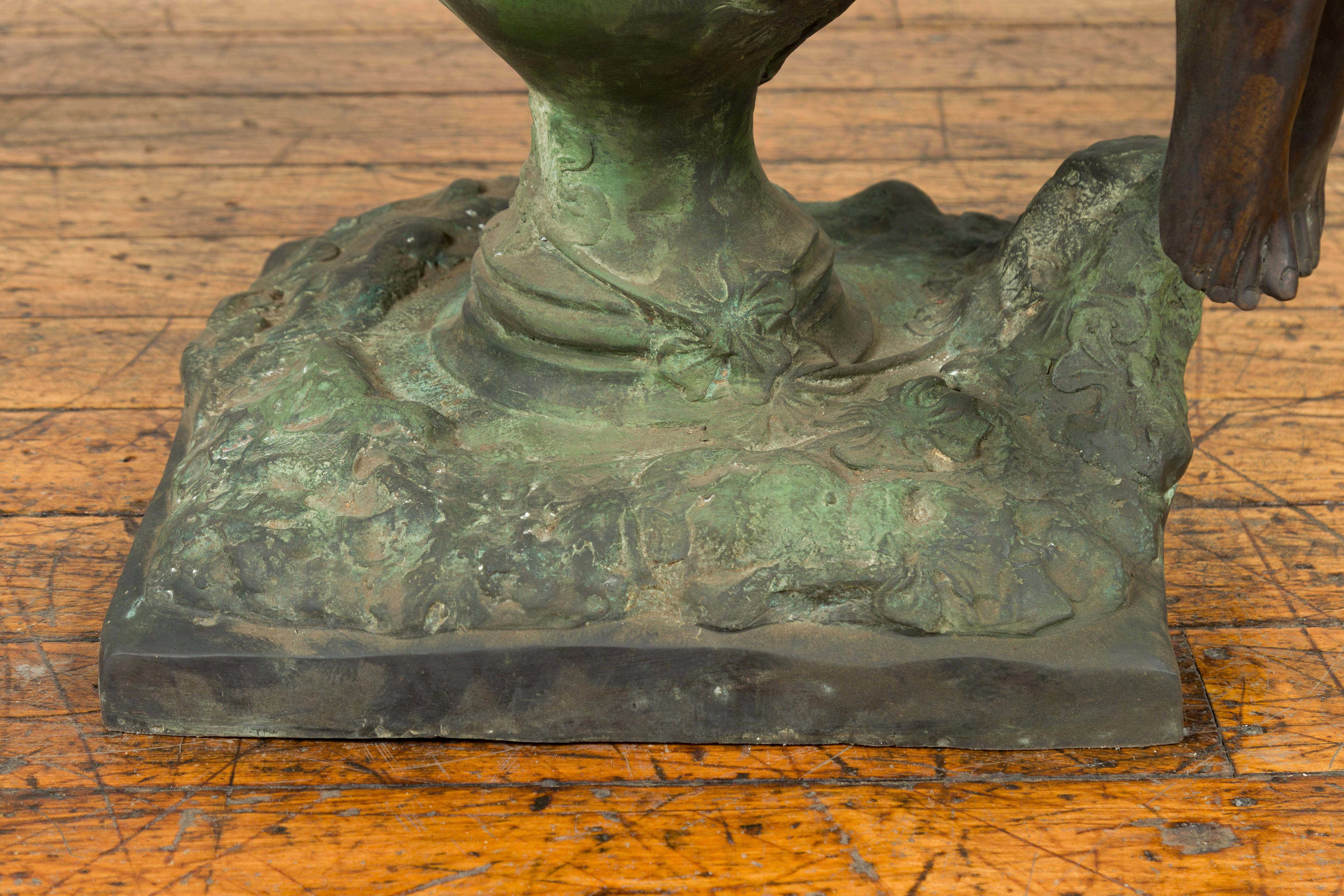 Cast Bronze Vintage Fountain with Large Urn and Maiden Listening to a Shell 4