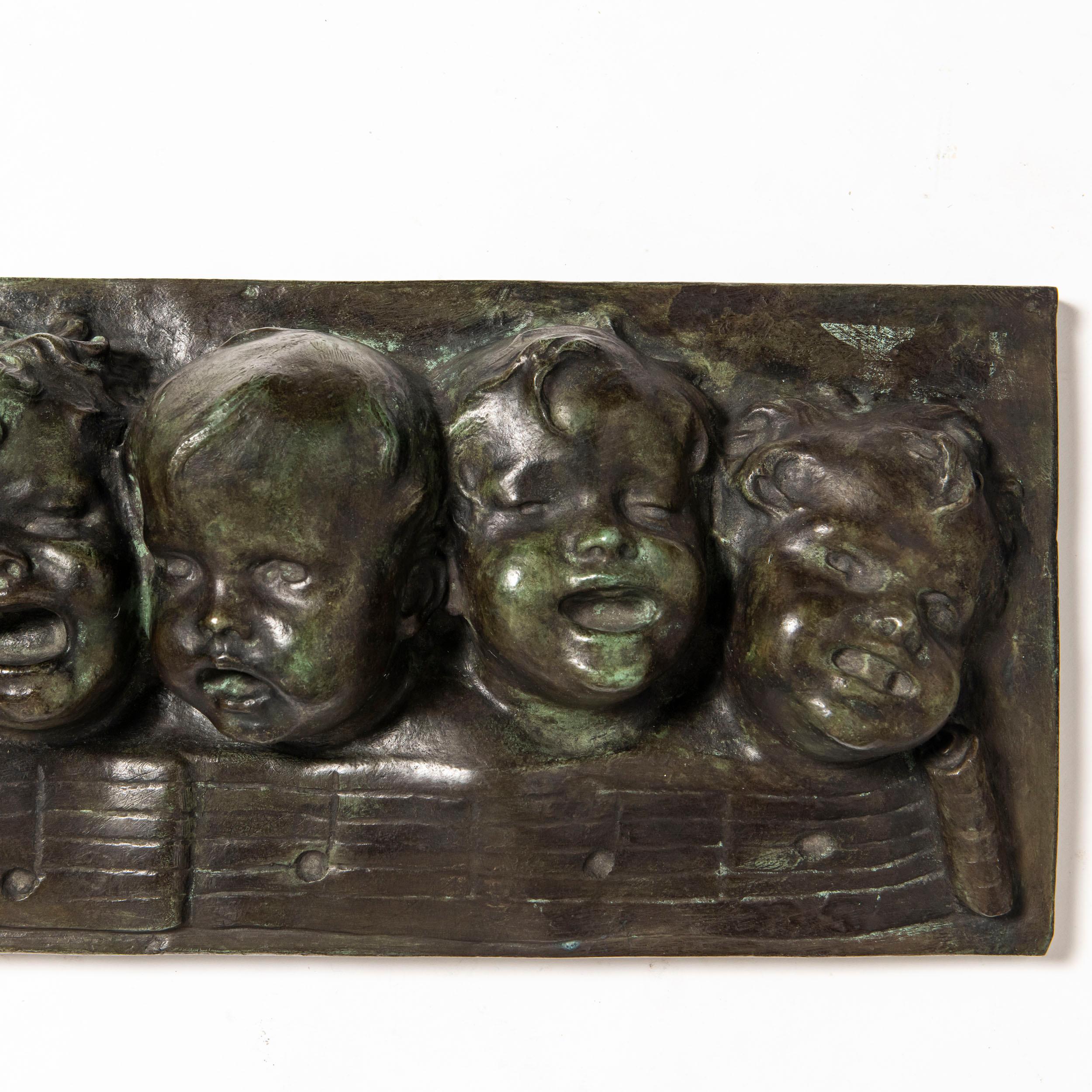 Baroque Cast Bronze Wall Sculpture with Seven Children Chorus.Europe, Early 20th Century For Sale