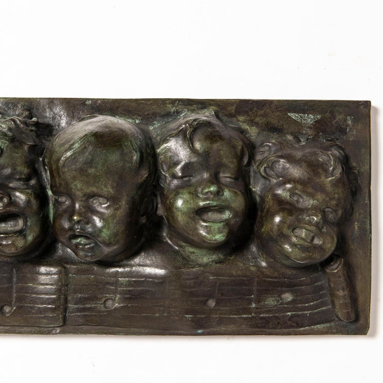 Cast Bronze Wall Sculpture with Seven Children Chorus.Europe, Early