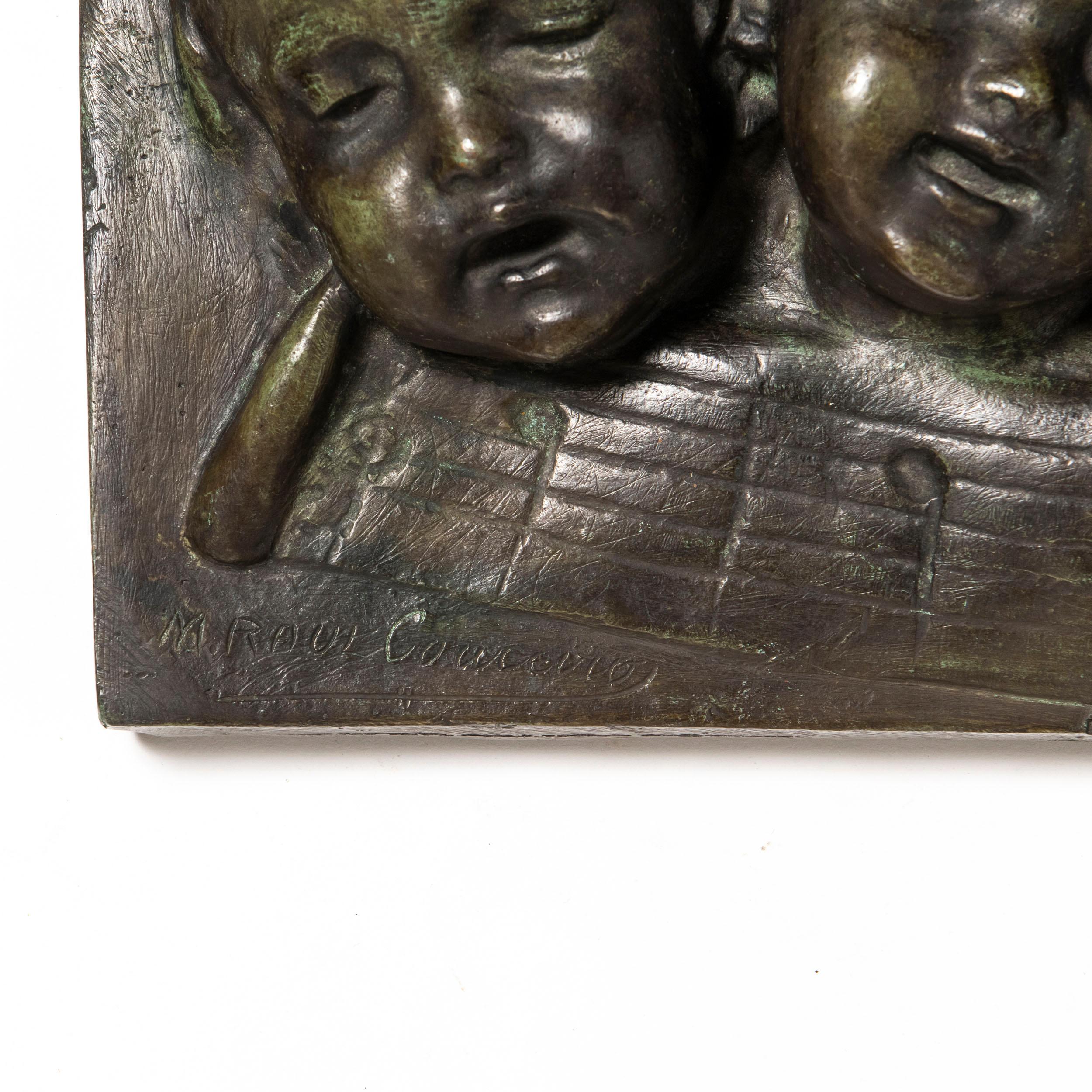 European Cast Bronze Wall Sculpture with Seven Children Chorus.Europe, Early 20th Century For Sale