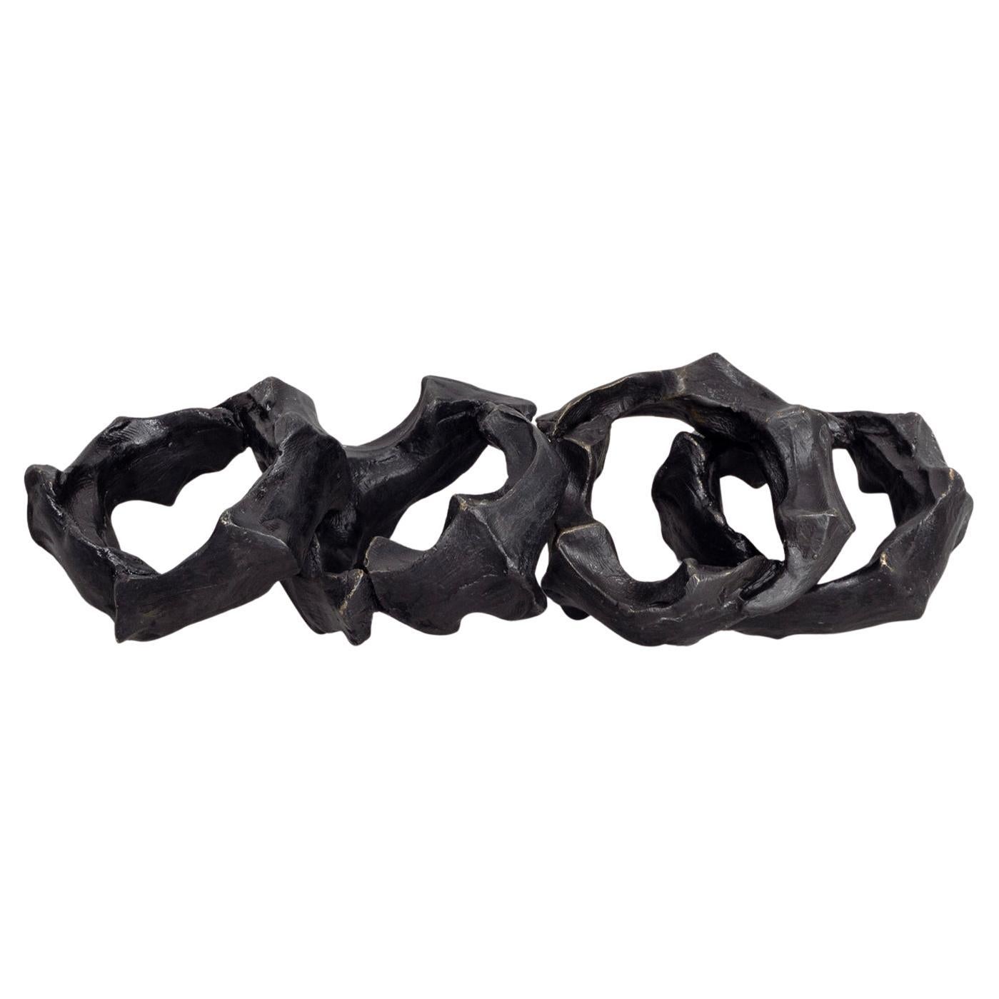 Cast Bronze with Black Patina Di Mano Napkin Rings, Handcrafted - Set of 4