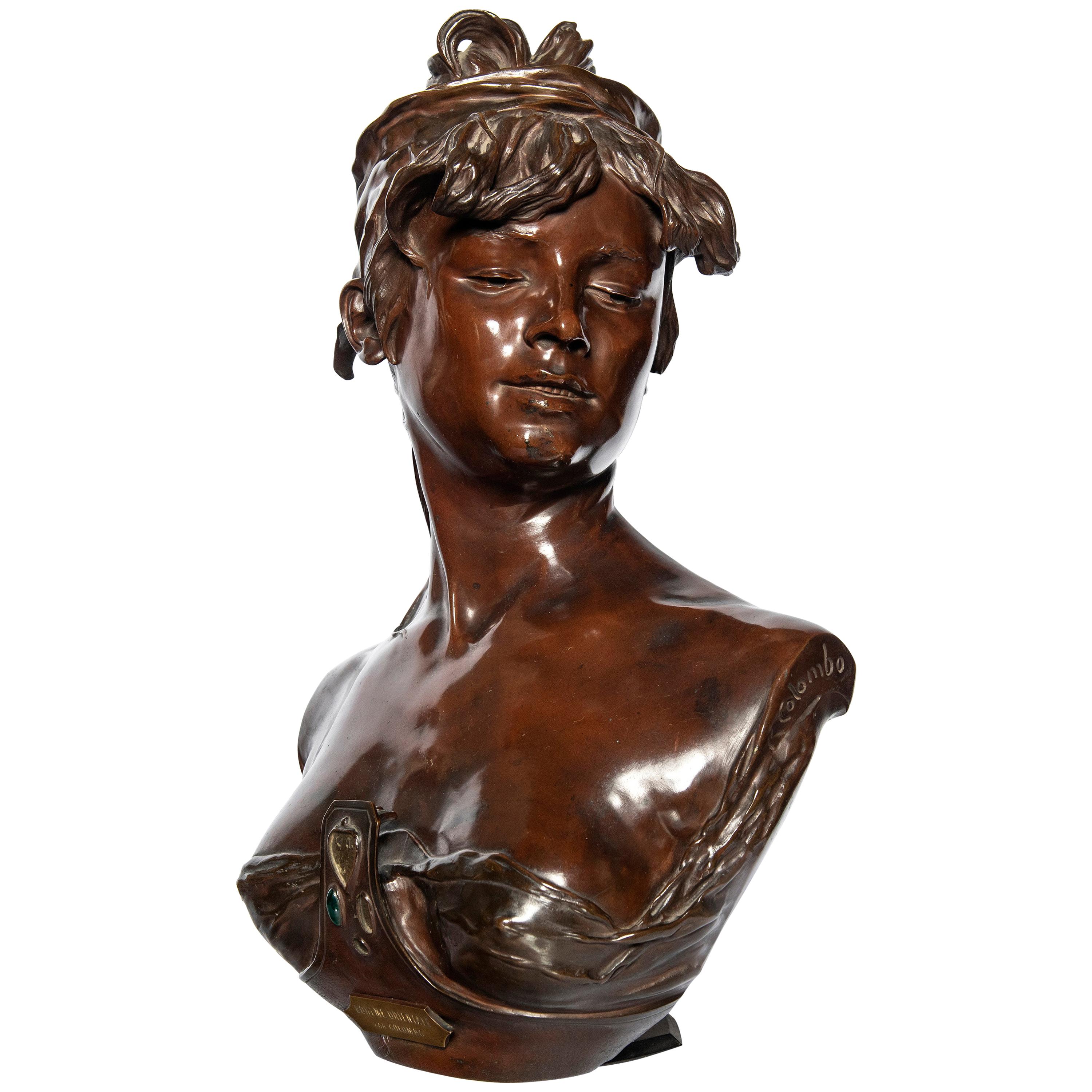 Cast Bronze Woman Bust "Bohême Orientale" Signed R. Colombo, Paris, 1884 For Sale