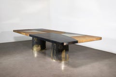 Cast Bronze & Wood Twin-Pedestal Dining Table from Costantini, Benone