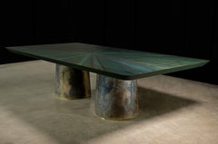 Cast Bronze & Wood Twin-Pedestal Dining Table from Costantini, Benone