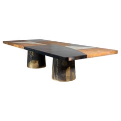 Cast Bronze & Wood Twin-Pedestal Dining Table from Costantini, Benone