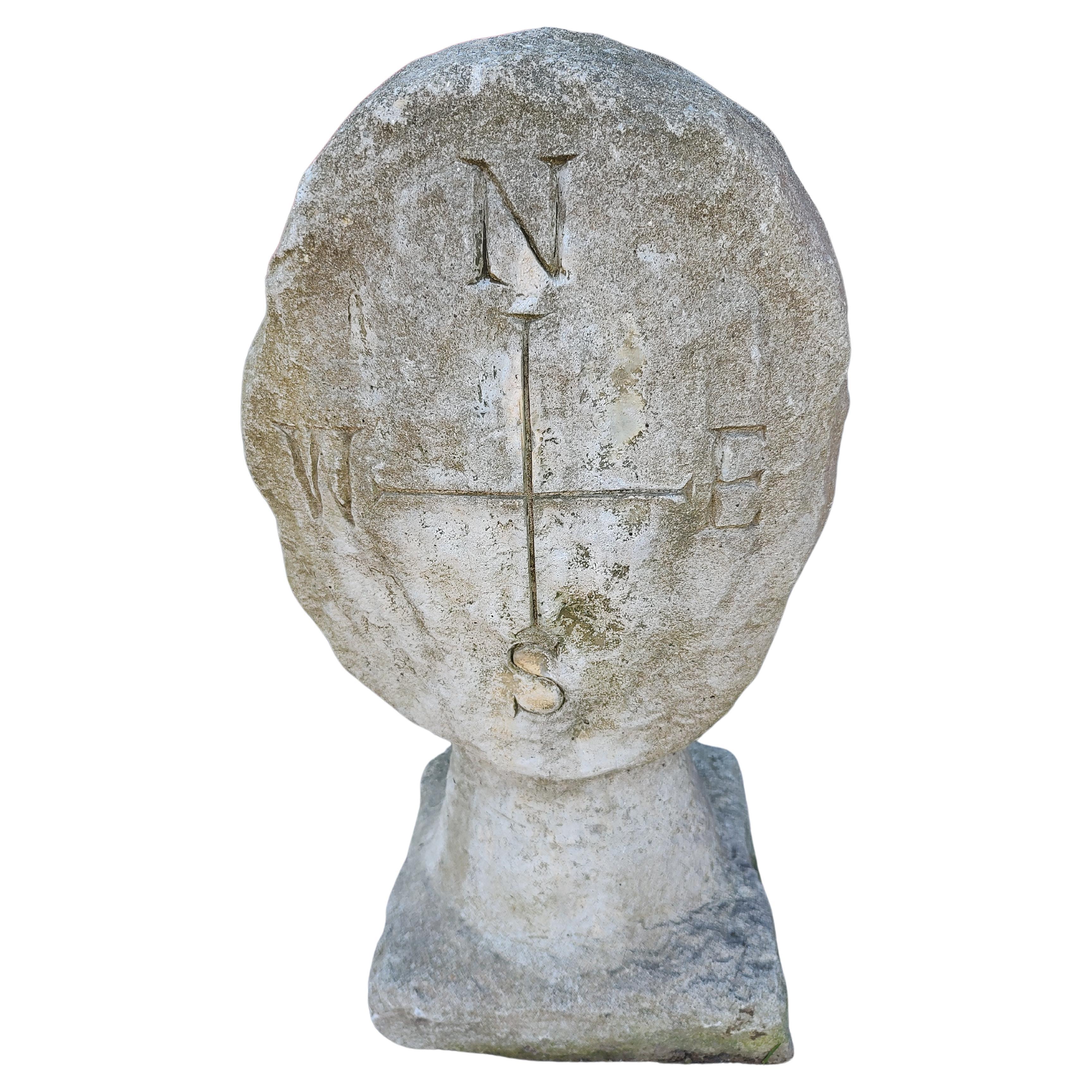 Greco Roman Vintage Cast & Carved Stone Spanish Garden Sundial  For Sale