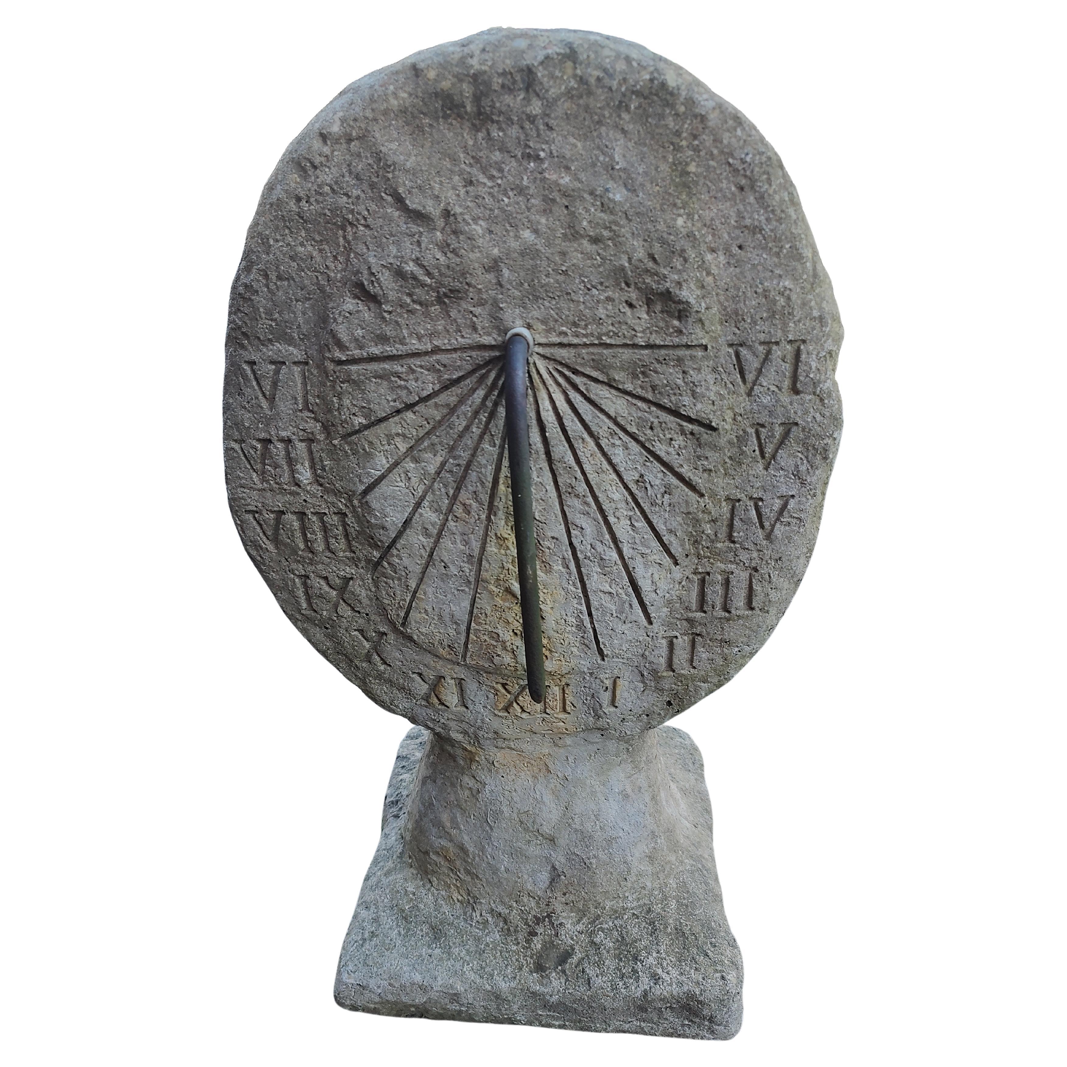 American Vintage Cast & Carved Stone Spanish Garden Sundial  For Sale