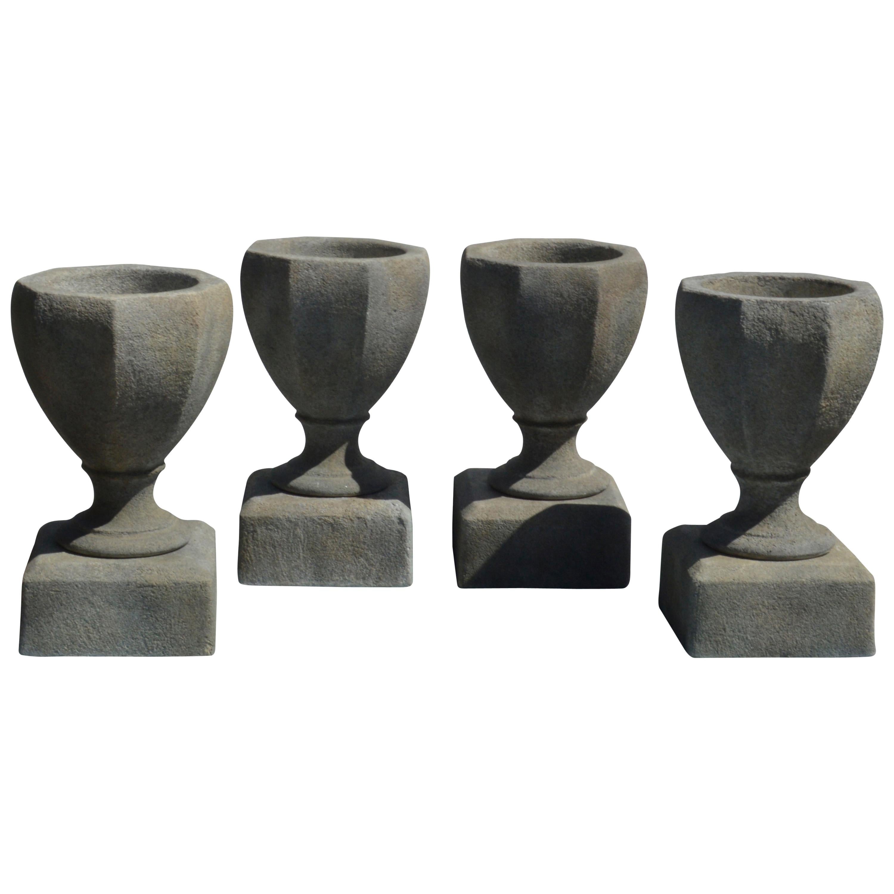 Cast Cement Octagonal Planter/Urn on Pedestal For Sale
