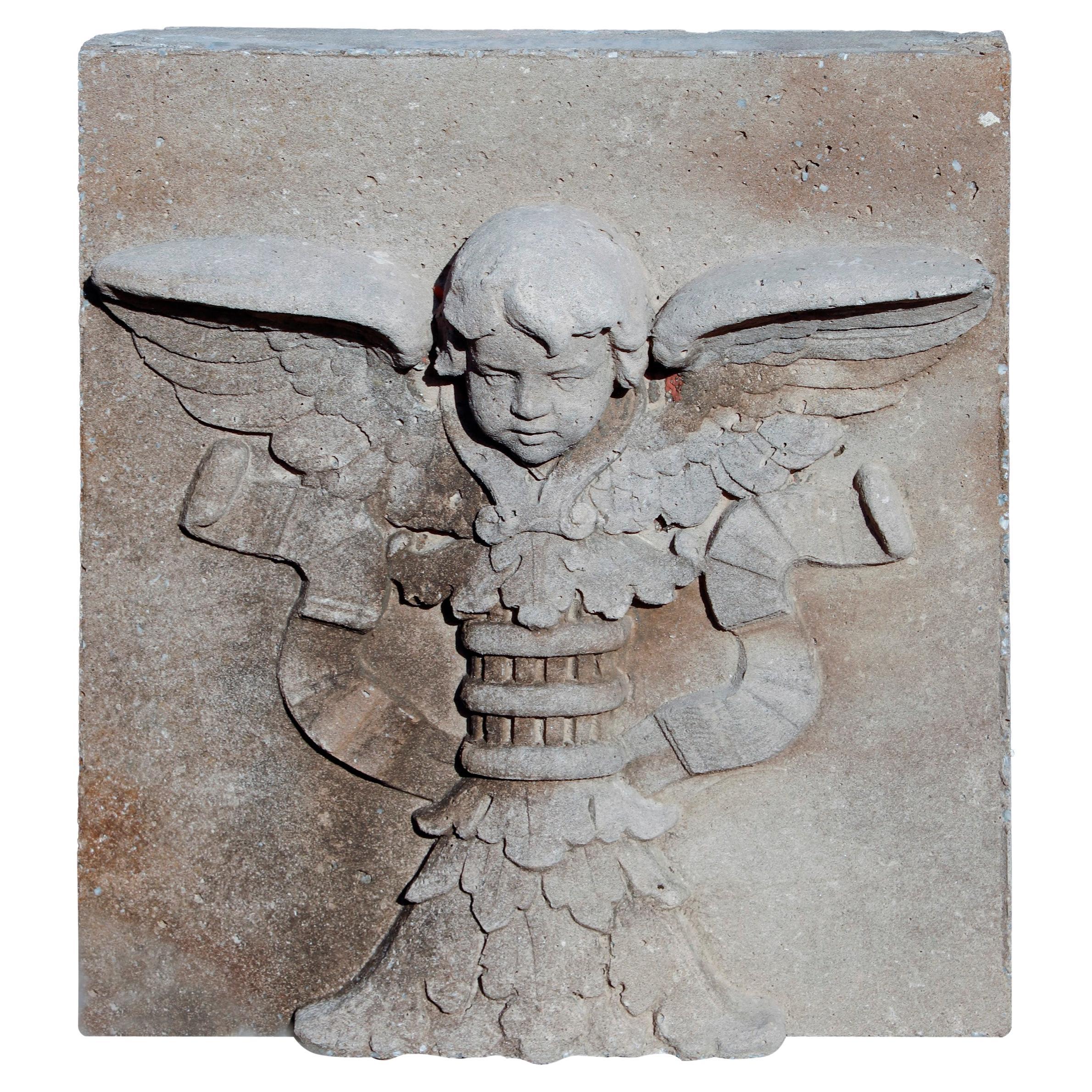 Cast Concrete Angel 22 in. Square Stone Relief Block