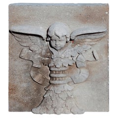 Vintage Cast Concrete Angel 22 in. Square Stone Relief Block