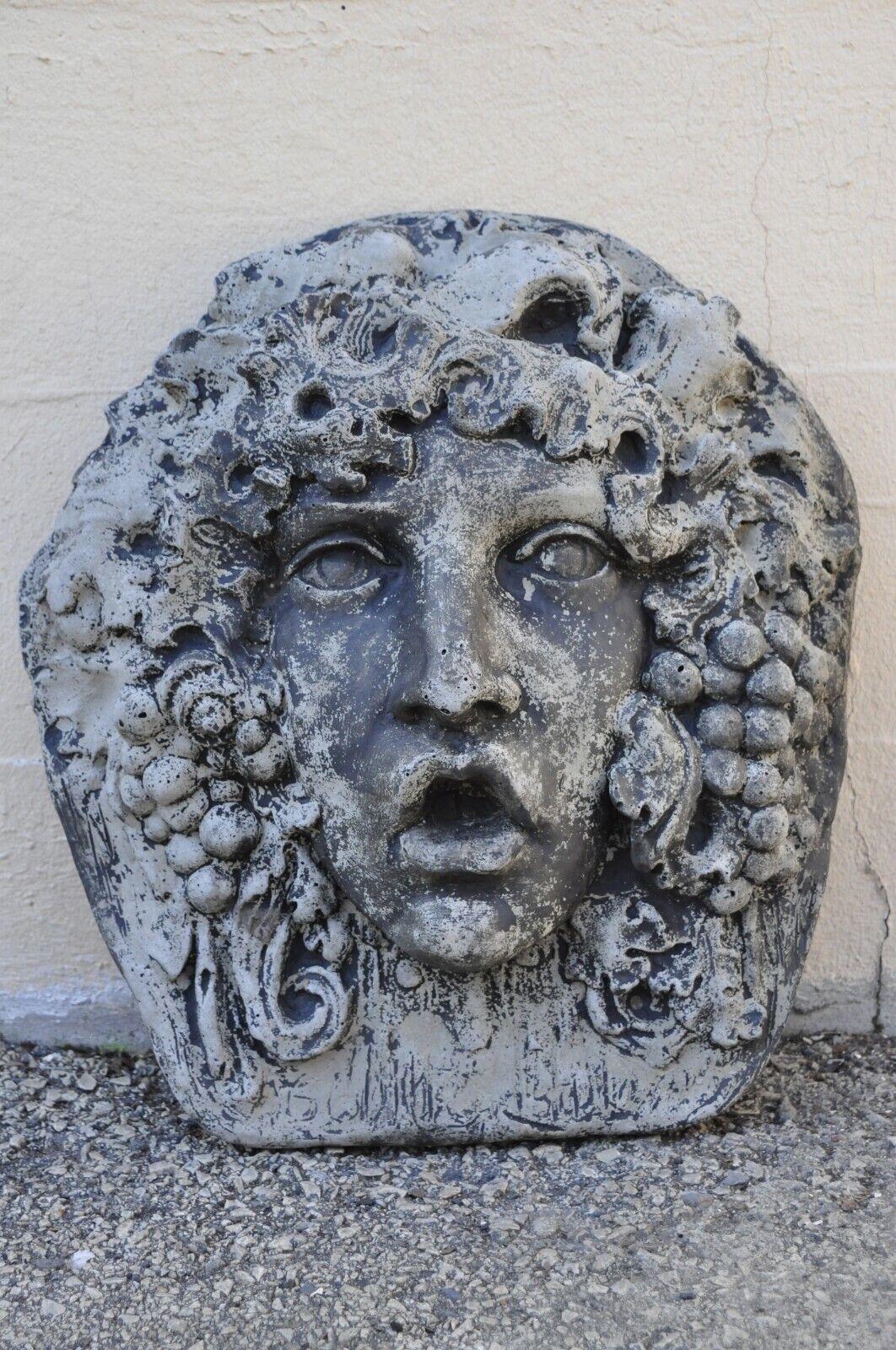 Cast Concrete Cement Figural Wall Hanging Bacchus Face Garden Sculpture Plaque For Sale 2