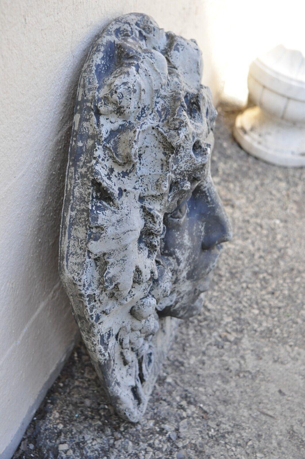 Neoclassical Cast Concrete Cement Figural Wall Hanging Bacchus Face Garden Sculpture Plaque