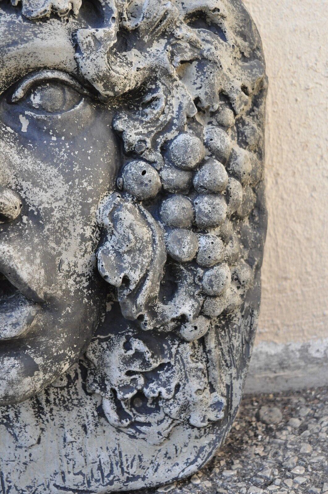 20th Century Cast Concrete Cement Figural Wall Hanging Bacchus Face Garden Sculpture Plaque