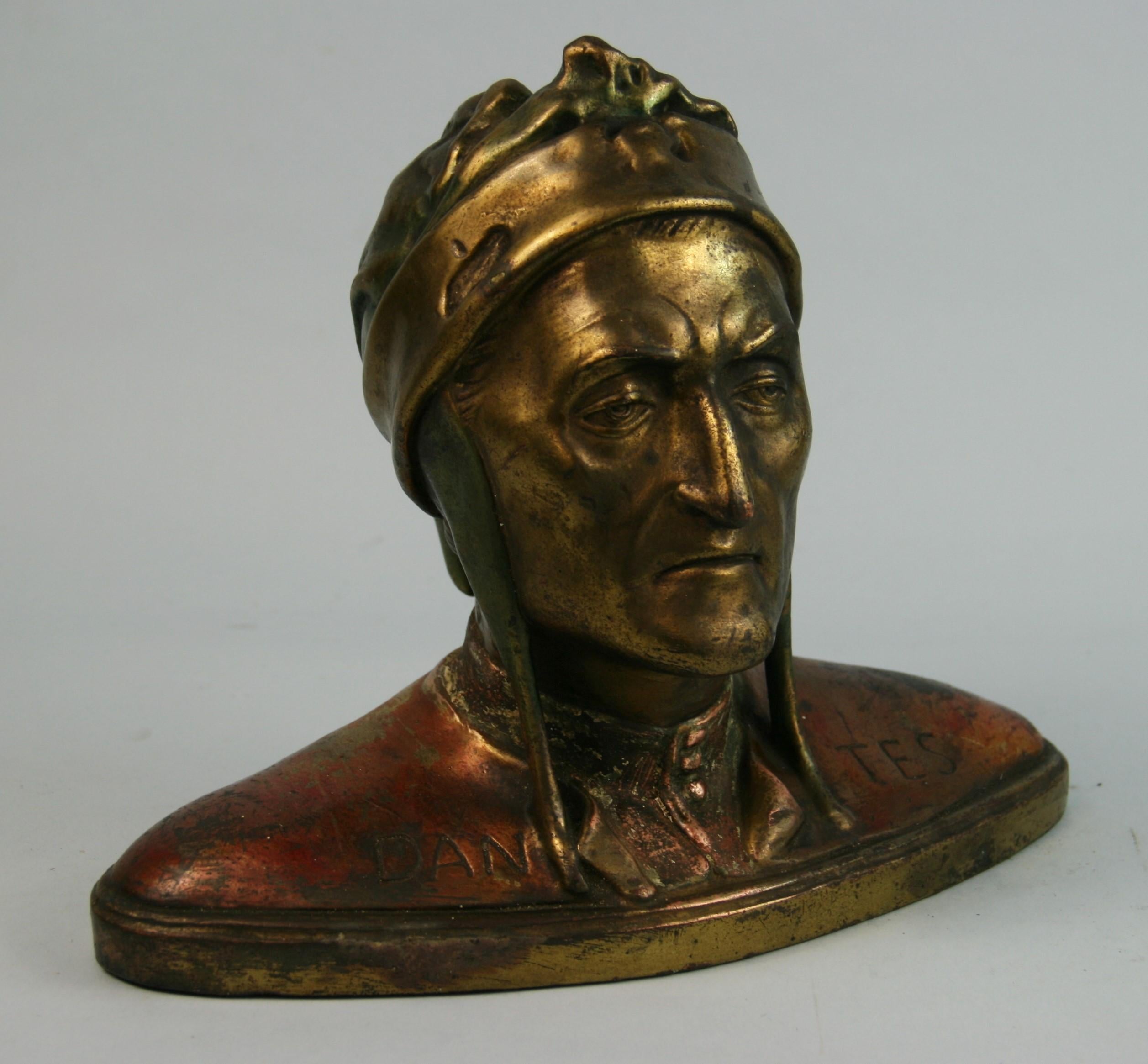 Cast copper clad  bust of Dantes.