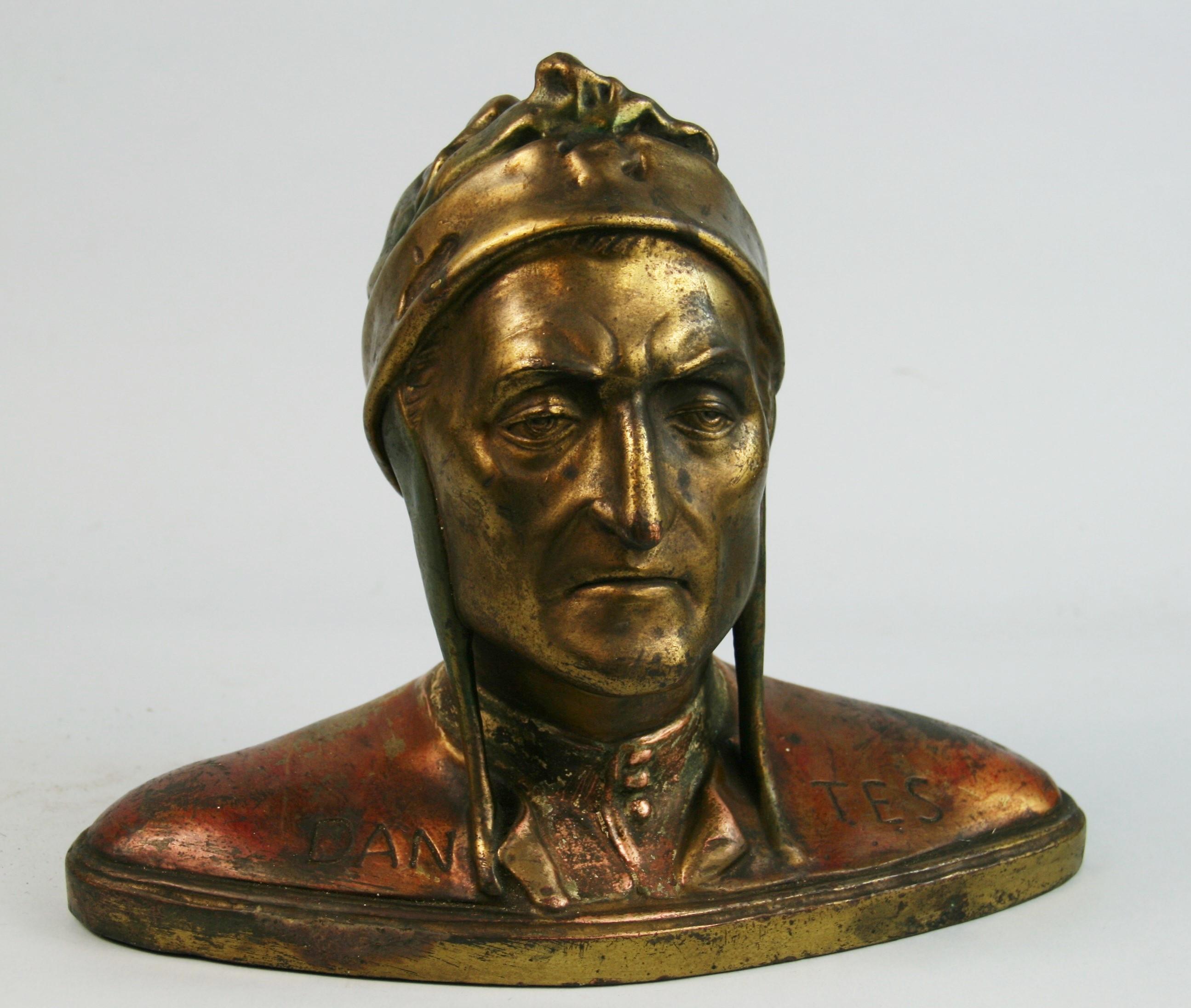 Antique Cast Copper Bust/Sculpture of Dantes  1940 In Good Condition In Douglas Manor, NY