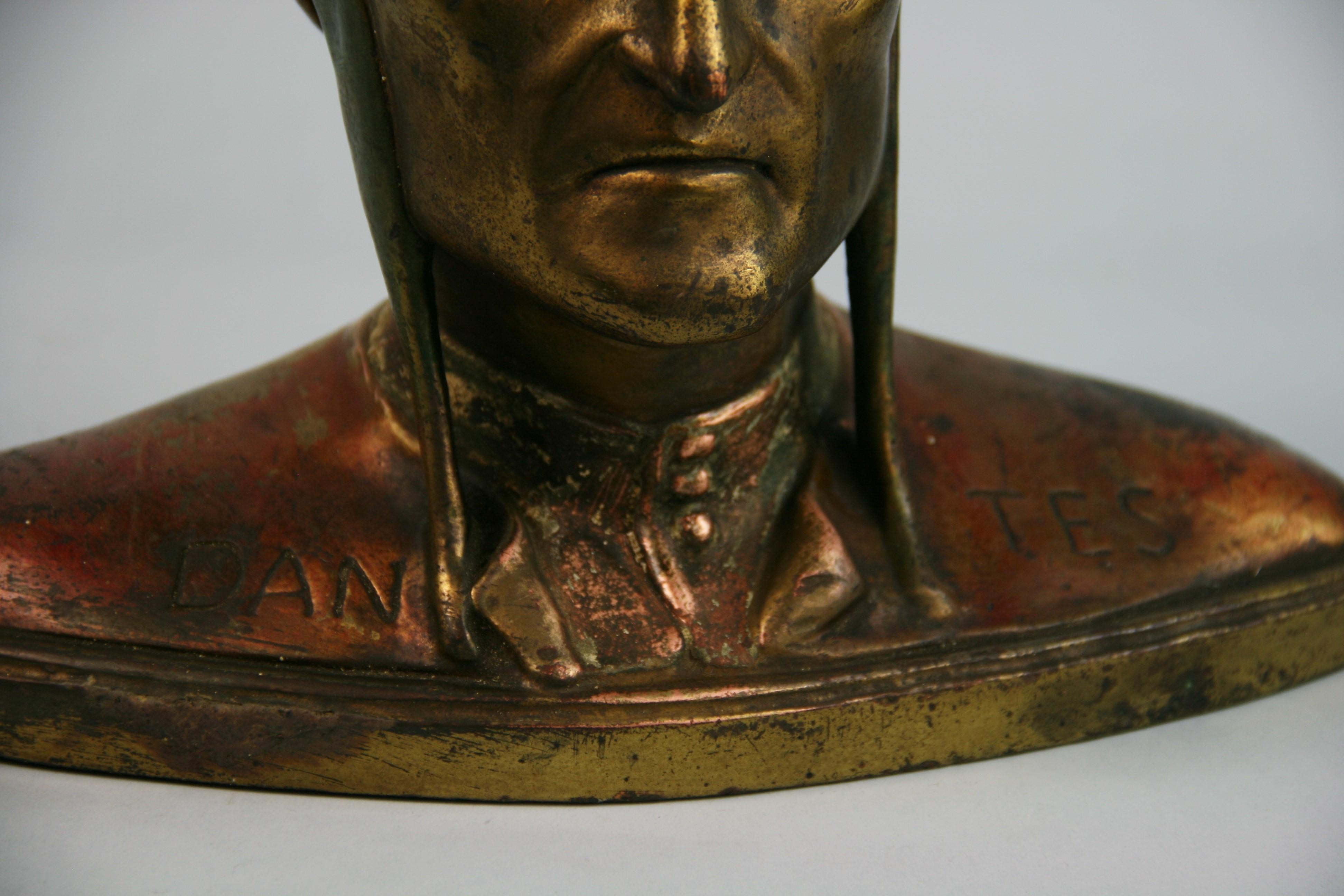 Mid-20th Century Antique Cast Copper Bust/Sculpture of Dantes  1940