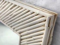 Cast Faux Bamboo White Lacquer Frame Rectangle Wall Mirror Artist Signed & Dated