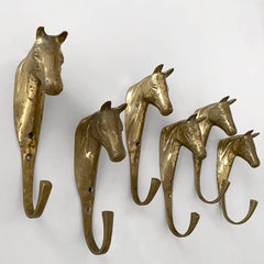 Cast Gilt Metal Equestrian Horse Head Wall Coat Hooks - 4 available