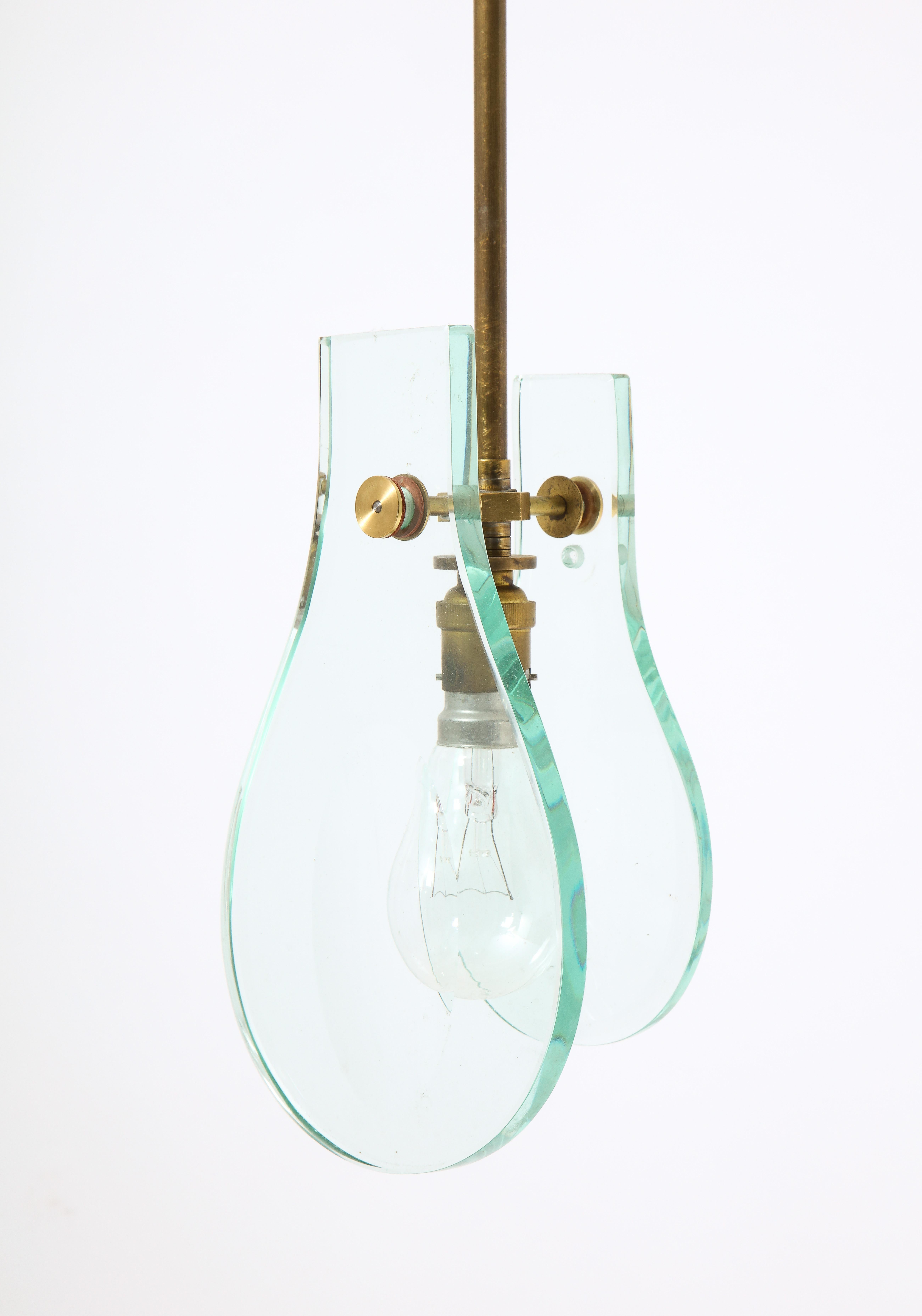 Cast Glass and Brass Teardrop Pendant in Style of Max Ingrand, Italy 1960's For Sale 8