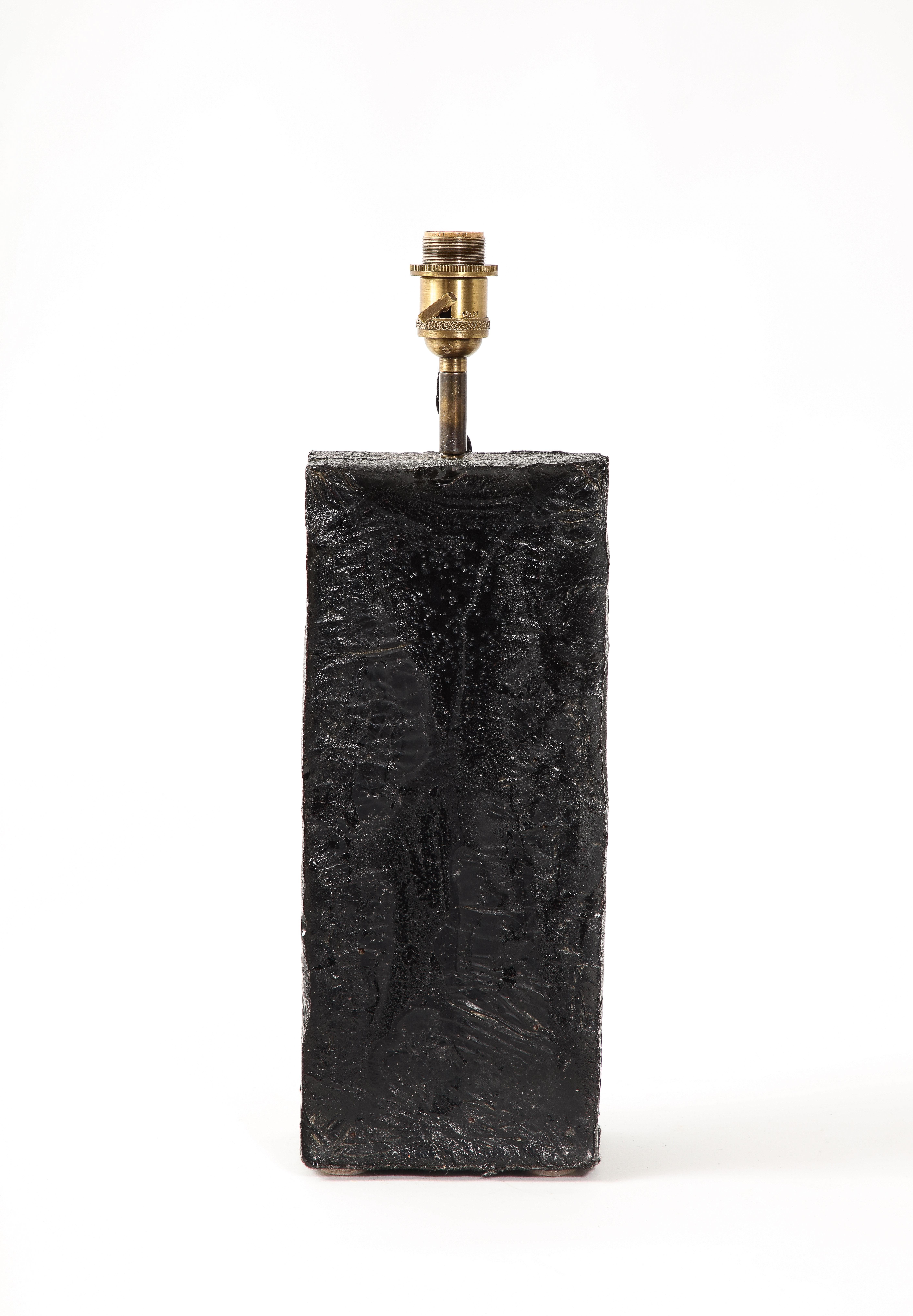 American Black Cast Glass Table Lamp, USA 1960's For Sale