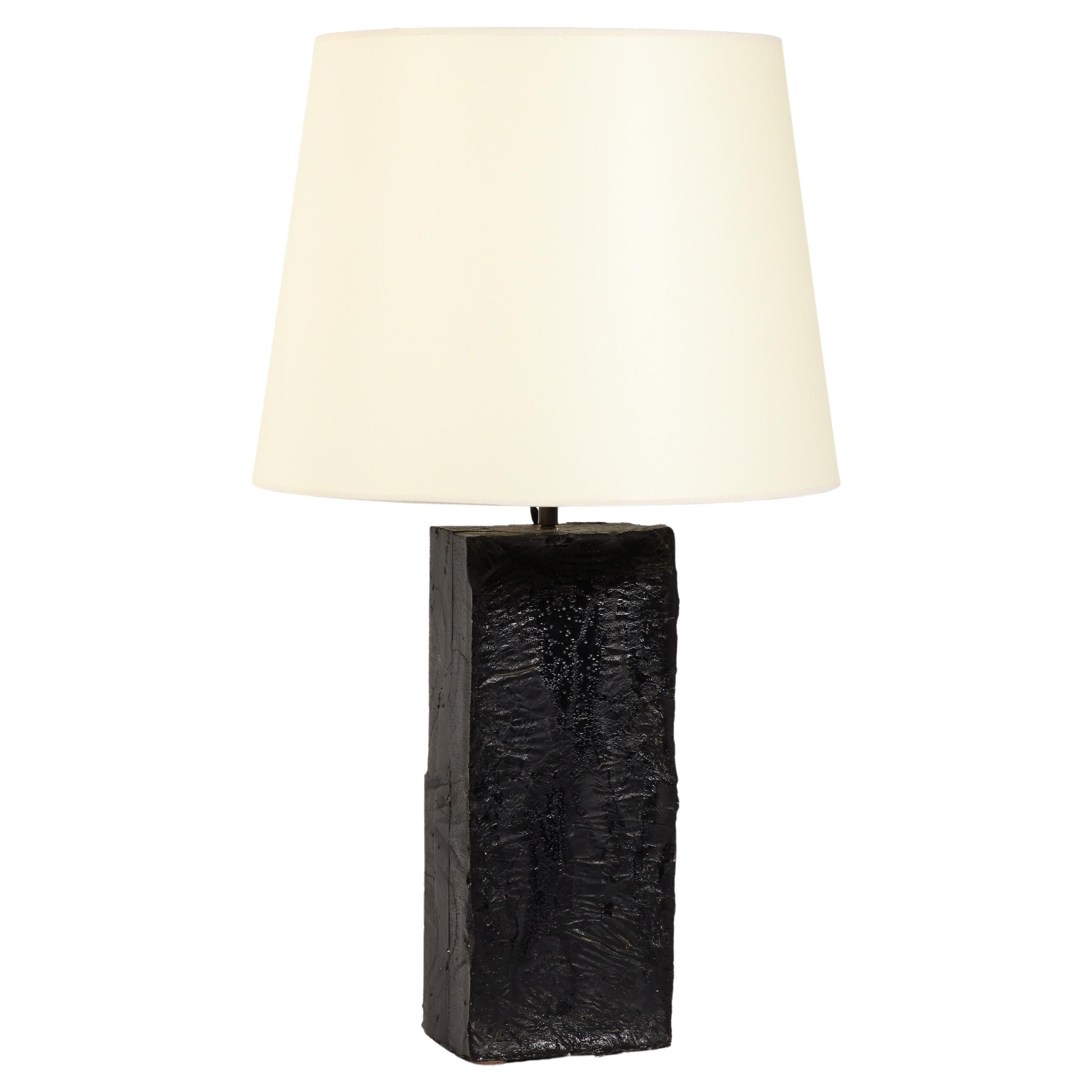 Black Cast Glass Table Lamp, USA 1960's For Sale