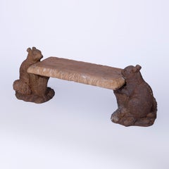 Cast Hard Stone Classical Figural Squirrel Garden Bench in Bronzed Finish 21st C