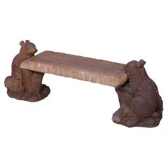 Cast Hard Stone Classical Figural Squirrel Garden Bench in Bronzed Finish 21st C
