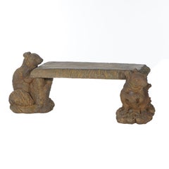 Cast Hard Stone Classical Figural Squirrel Garden Bench in Bronzed Finish 21st C
