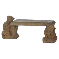 Cast Hard Stone Classical Figural Squirrel Garden Bench in Bronzed Finish 21st C.