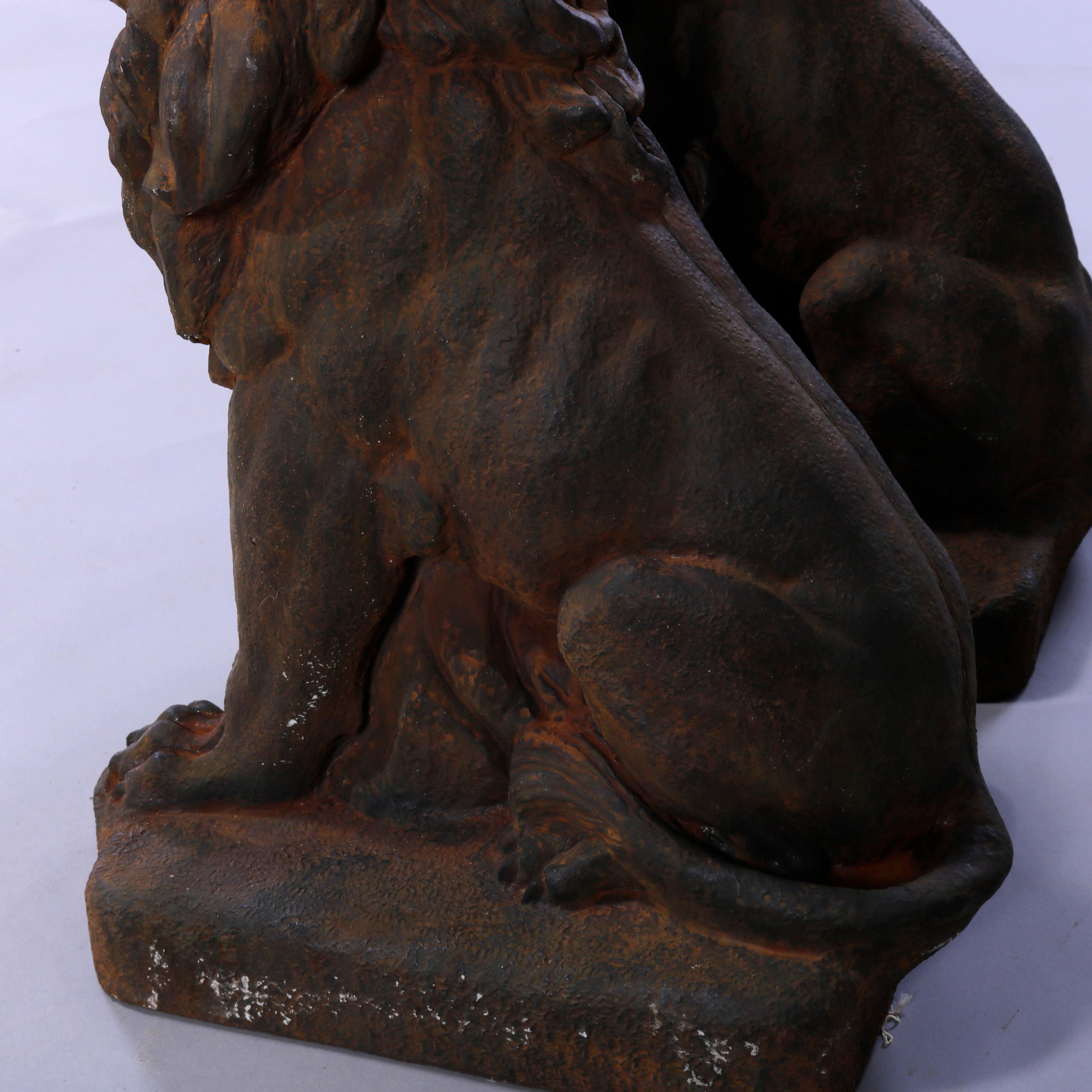 Cast Hard Stone Classical Seated Lion Garden Statues in Bronzed Finish, 20th C 5