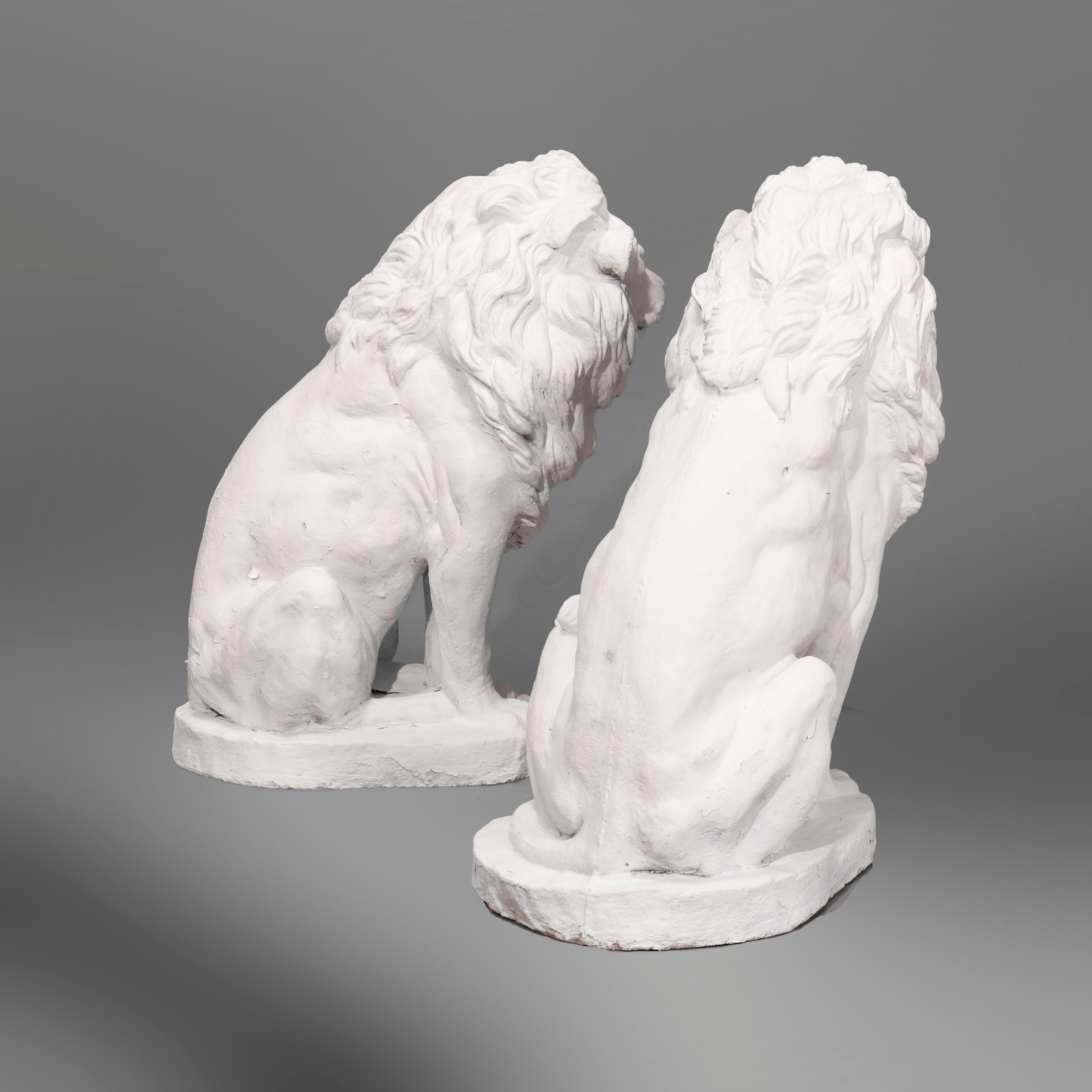Cast Hard Stone Classical Seated Lion Garden Statues in Painted Finish, 20th C 3